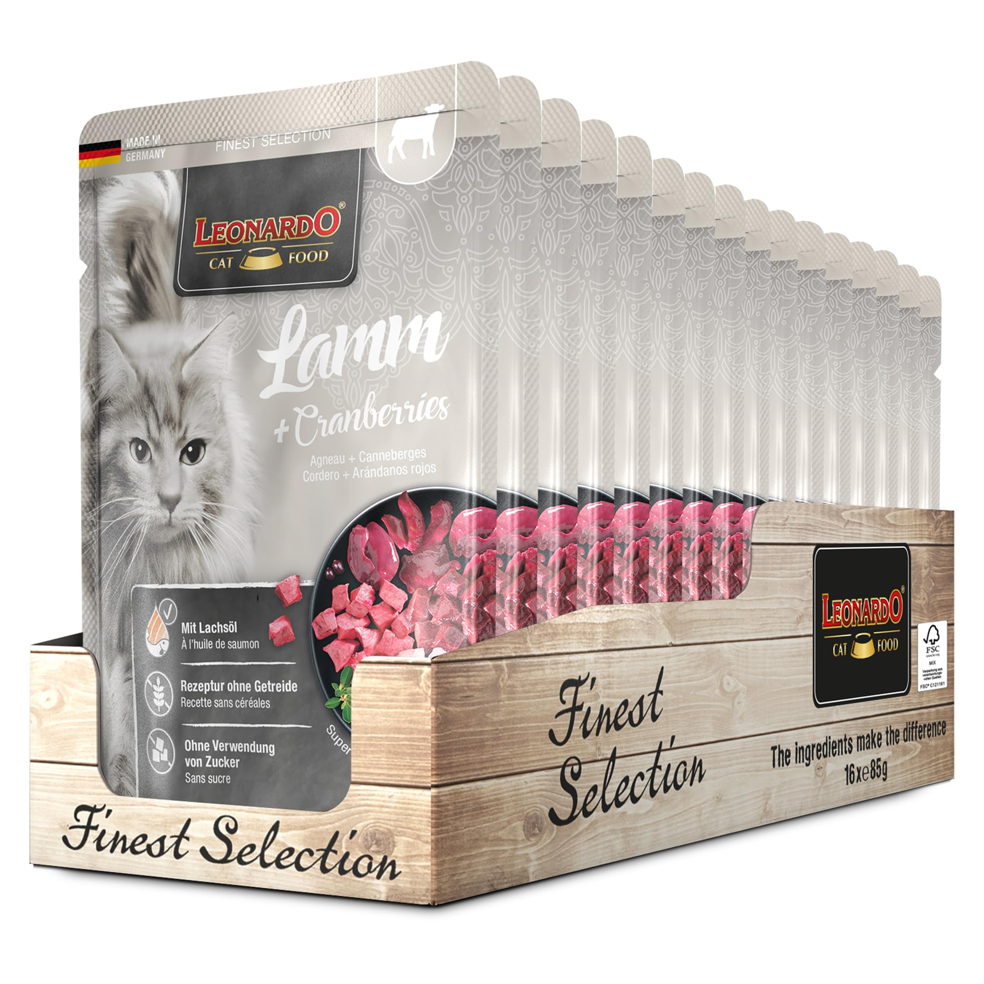 LEONARDO Frischebeutel [16x85g Kaninchen + Cranberries] | Getreidefreies Nassfutter für Katzen | Feuchtfutter Alleinfutter im Einzelportionsbeutel