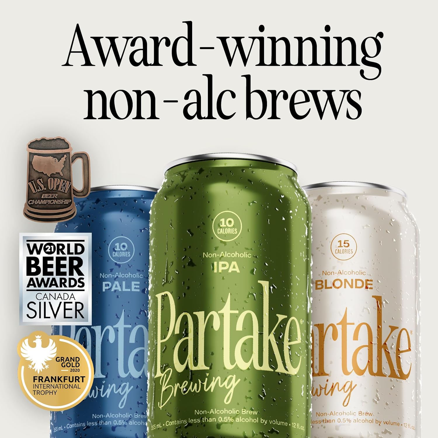 Partake Brewing Craft Non-Alcoholic Beer, IPA 12 Pack x 12 Fl Oz Cans - Low Calorie & Carb, No Sugar, All-Natural Ingredients - Award-Winning Taste, Non-Alcoholic Beer Without the Empty Calories