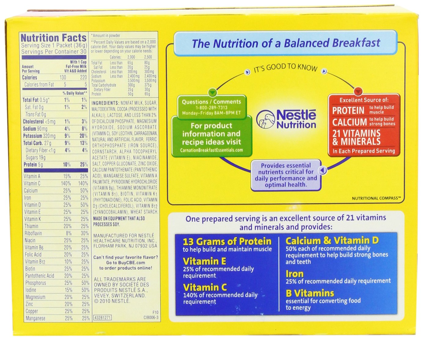 Carnation Breakfast Essentials Complete Nutritional Drink, Rich Milk Chocolate, 1.26 oz, (Pack of 30)