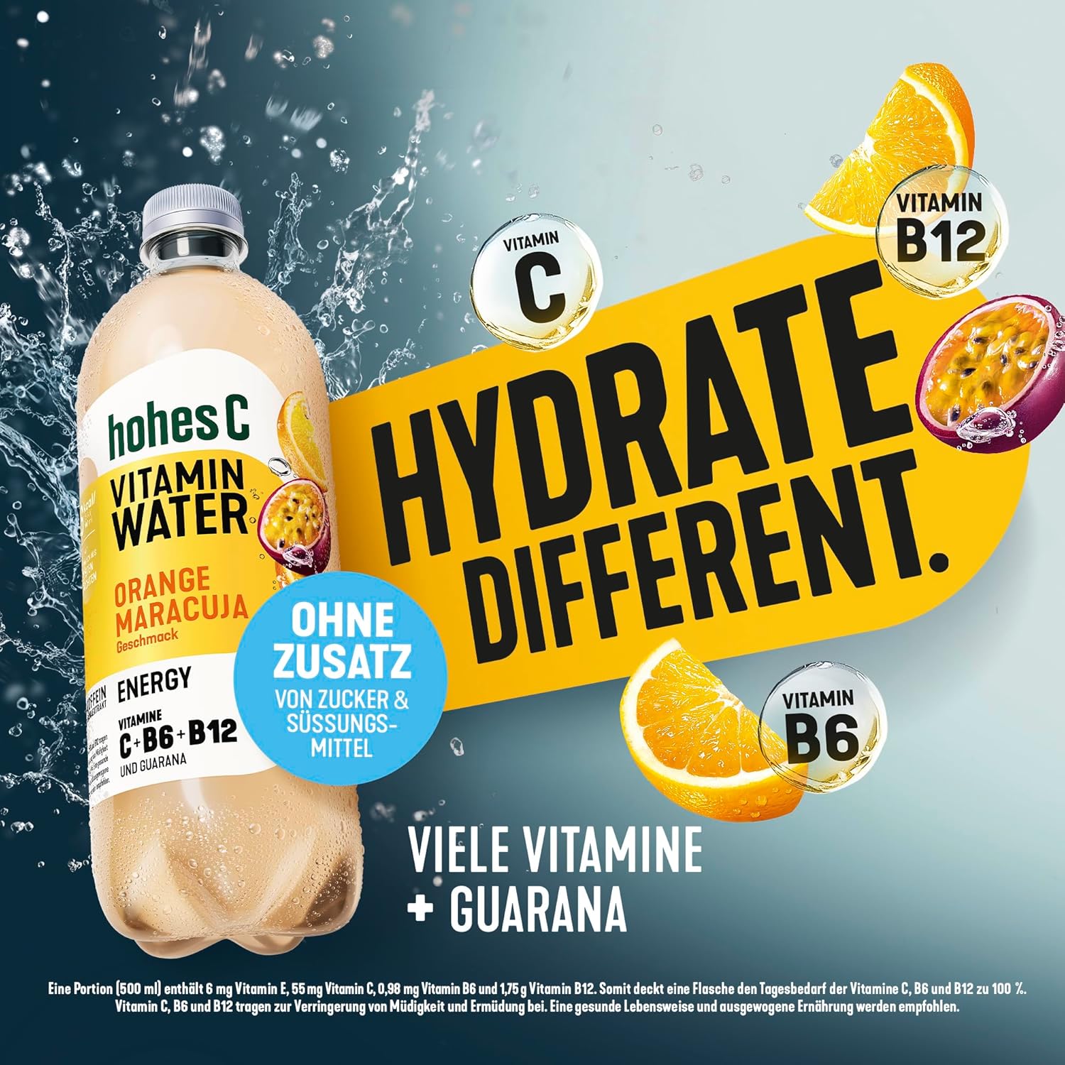 hohes C Vitamin Water Protect Limette & Ingwer (6 x 750ml), für dein Immunsystem: Vitamin C, D, E + Zink, gegen oxidativen Stress, nur 6kcal/100ml, ohne Zuckerzusatz & Süßungsmittel, vegan