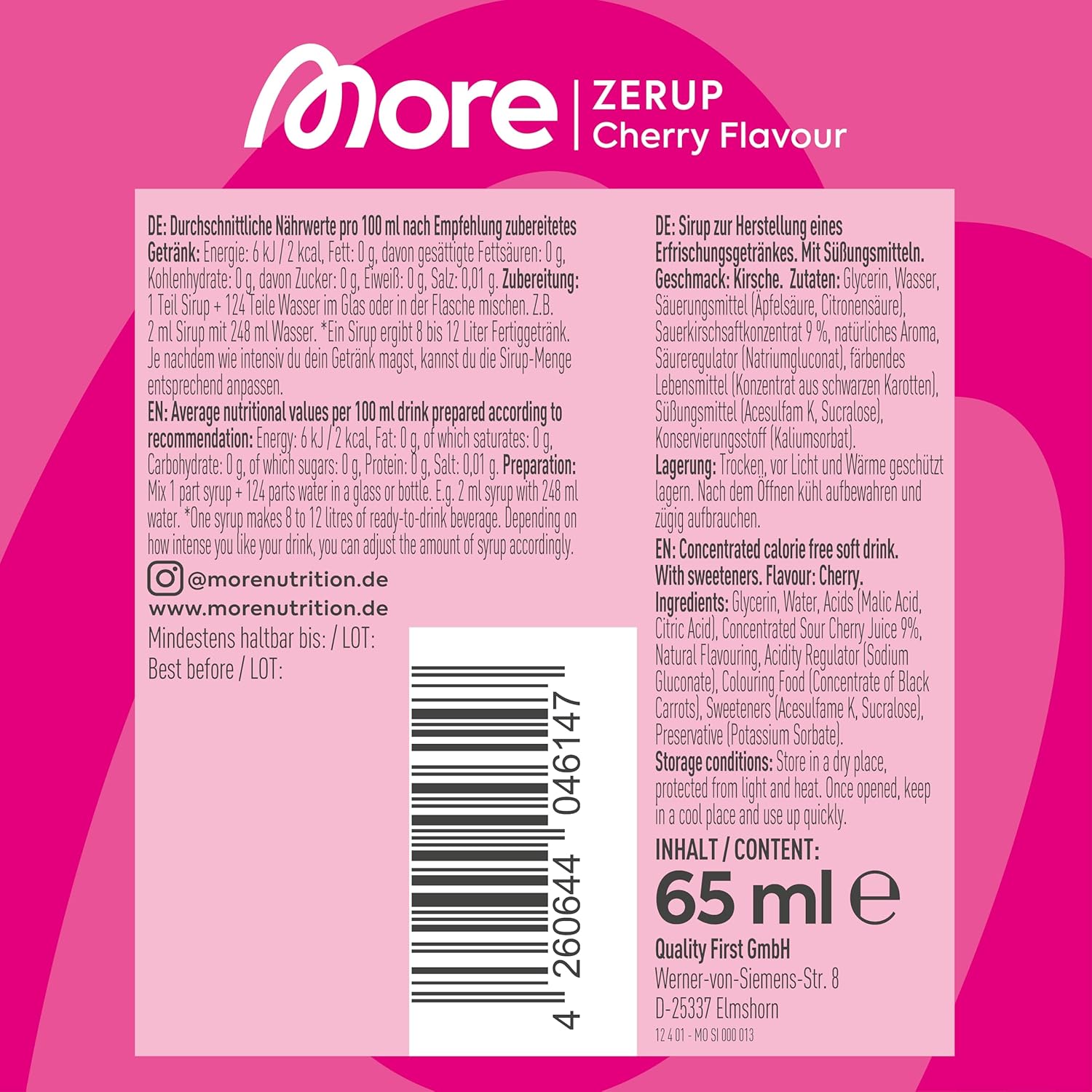 MORE Zerup, Peach Iced Tea, 65 ml, für bis zu 8 l Fertiggetränk, zuckerfreier Sirup mit u.a. echten Fruchtextrakten, vegan, zero Kalorien - made in Germany