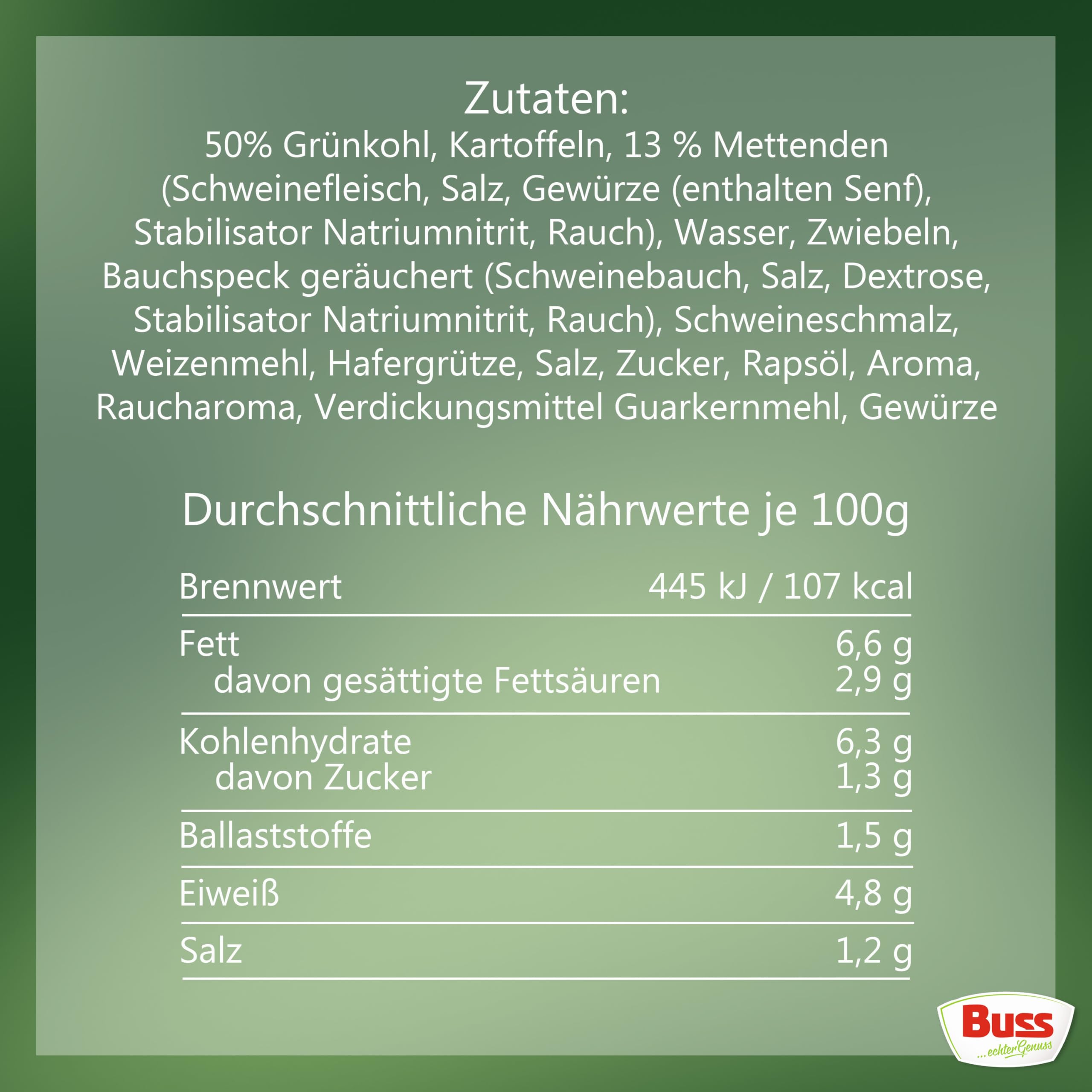 Buss Freizeitmacher Traditioneller Grünkohl Eintopf mit Kartoffeln und Mettenden - Fertiggerichte zum Aufwärmen in Mikrowelle & Topf - Schnell & Einfach Zubereitet - 12 x 300g