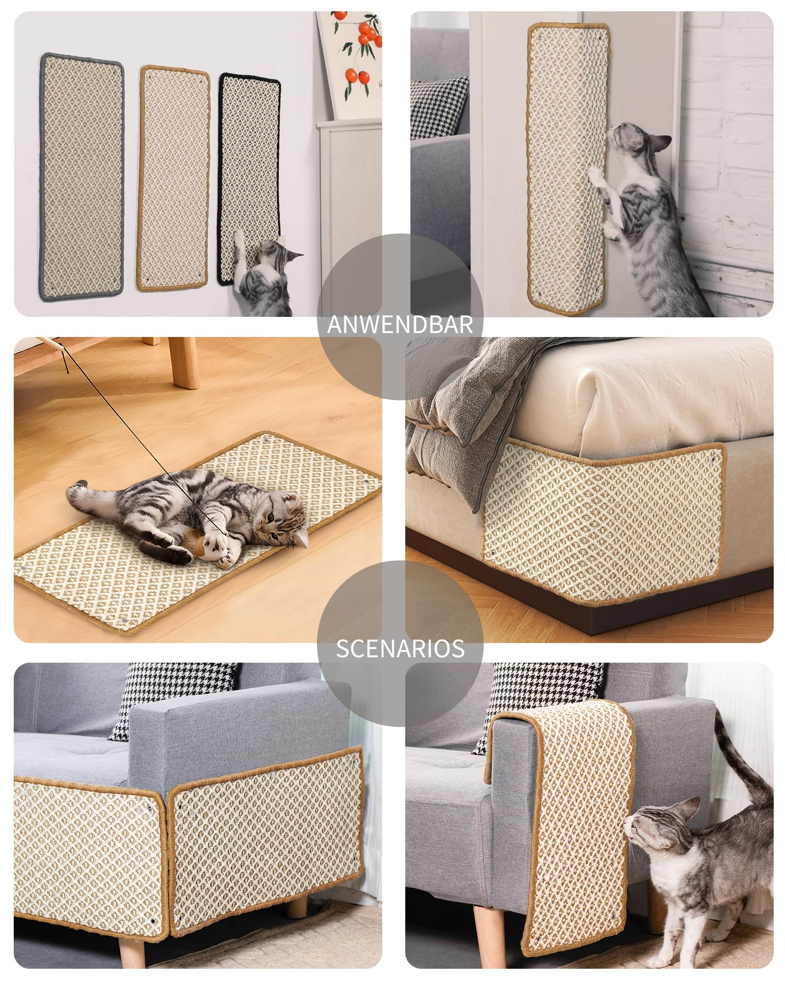 2 Stück Kratzmatte aus Sisal, Kratzmatte für Katzen, mit Klebeband, Katzenkratzmatte, Teppich zum Schutz der Wand, 60 × 25 cm (Braun)