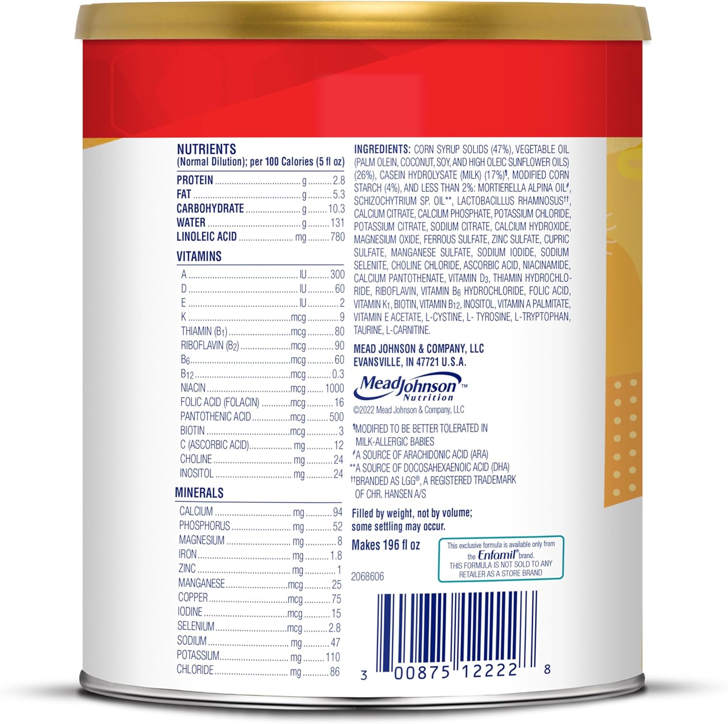 Enfamil Nutramigen Hypoallergenic Infant Formula with Iron, Lactose-Free, Colic Relief from Cow's Milk Allergy Starts in 24 Hours, Brain-Building DHA, Probiotic LGG for Immune Support, 27.8 Oz Can