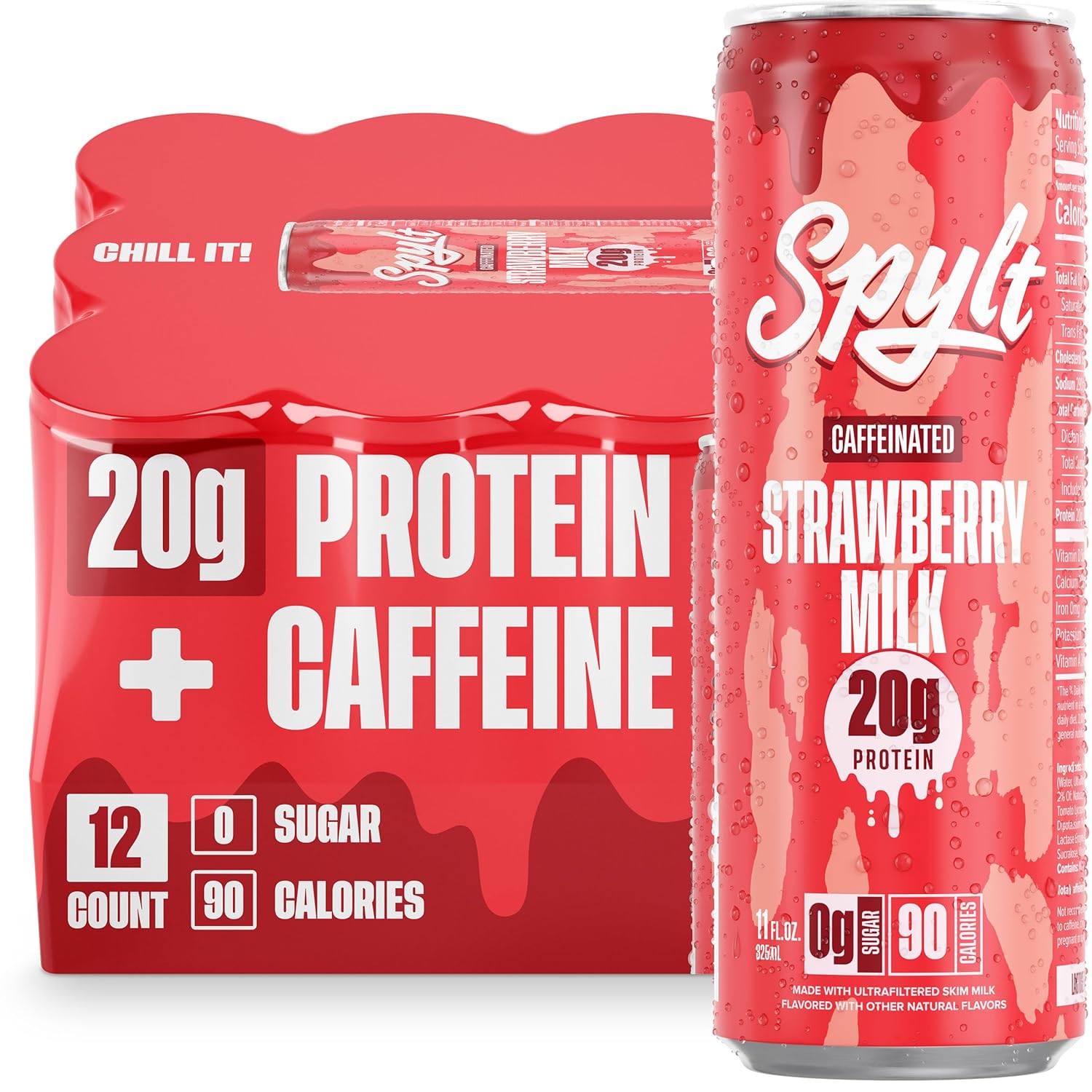 Spylt High Protein Vanilla Milkshake with 60mg Caffeine & 20g Protein - 90 Calories, Ready to Drink, Sugar Free, Lactose Free Milk, Perfect for Workout Recovery & Afternoon Pick Me Up - 12 Count