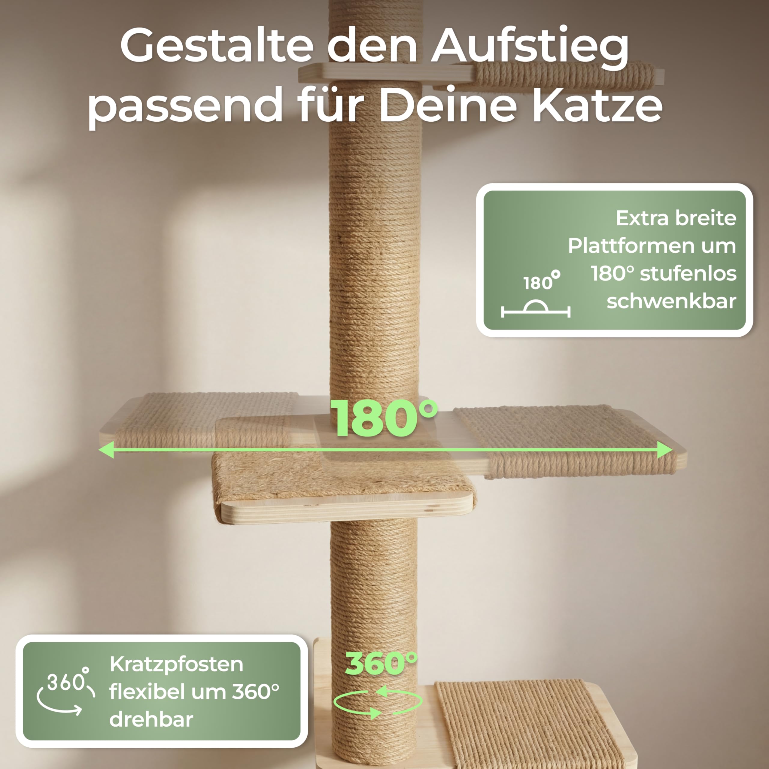 WOOWOOD® 2X Kletterwand Katzen - 3X Katzentreppe Wand [Beste Stabilität] - Kratzbaum Wand, Hängematte Katze, Wandkratzbaum, Katzenmöbel, Katzenwand, Katzen Kletterwand Set (5 teilig)