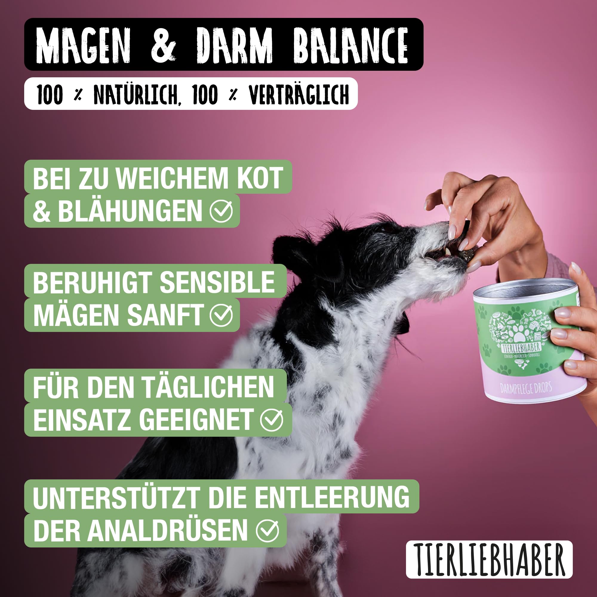 TIERLIEBHABER – Gras- & Kotfresser Drops bei Sodbrennen Hund mit Ulmenrinde für Hunde – Tierärztlich entwickelt – Hund Sodbrennen Drops angereichert mit Moor und Fenchel – 350 g mit ca. 160 Drops