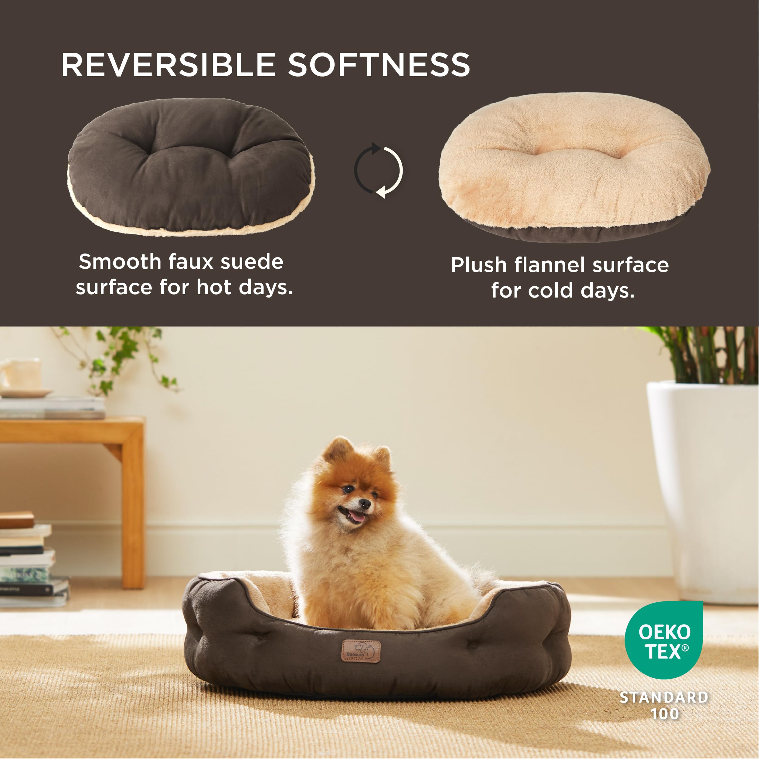 BEDSURE Katzenbett waschbar Katzen Bettchen - 51x48x15cm Katzenkorb mit Zweiseitig Innenkissen Katzenschlafplatz für Katzen oder kleine Hunde,Grau