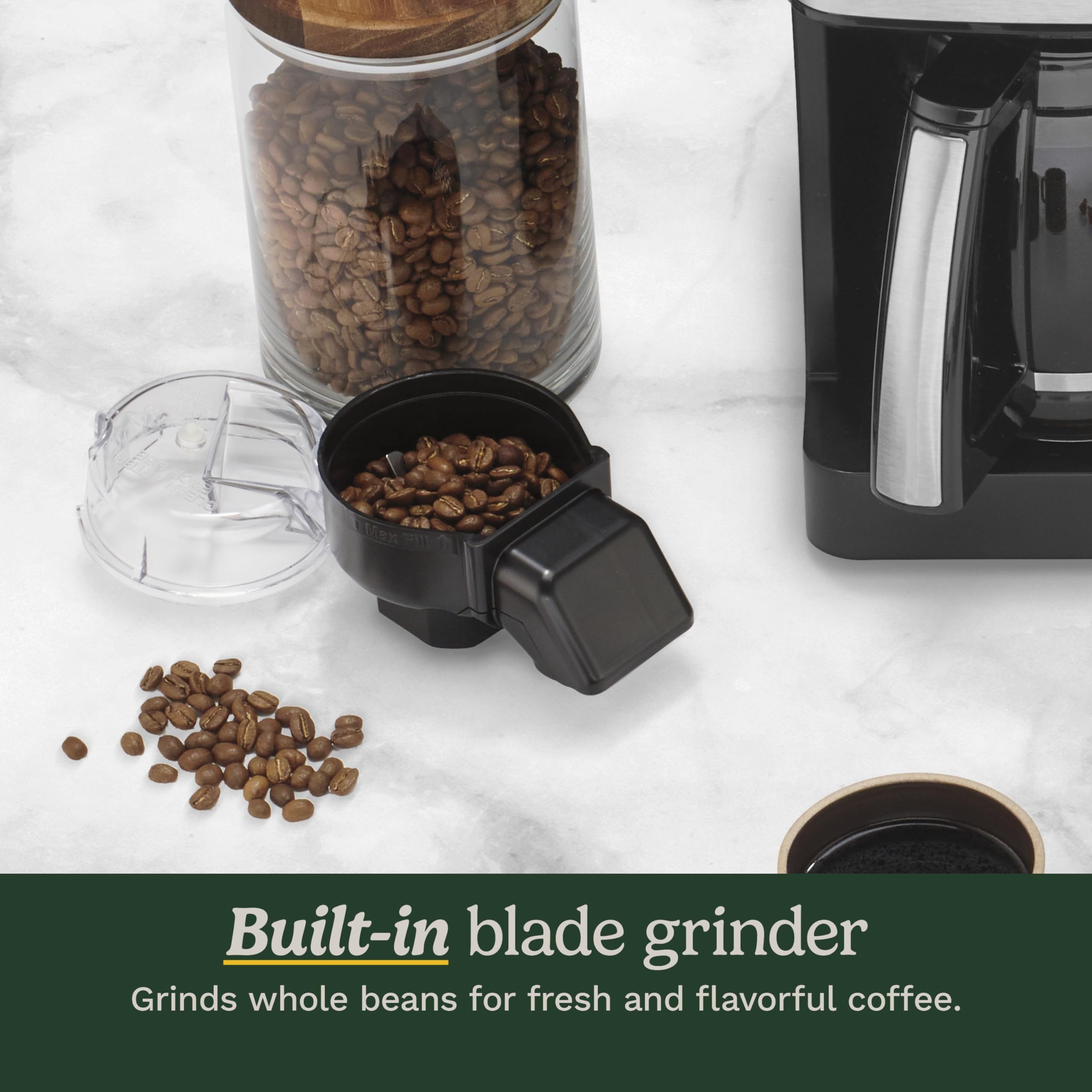 Cuisinart Automatic Grind & Brew 12-Cup Coffee Maker with Blade Grinder, Programmable Coffee Machine Glass Carafe with 1-4 Cup Setting, Brew Pause, Grind-Off Option, DGB-400NAS, Black/Stainless Steel