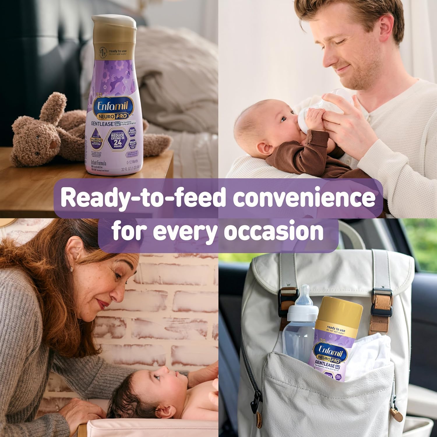 Enfamil NeuroPro Gentlease Ready-to-Feed with Smaller Proteins for Easy Digestion, Brain Supporting DHA, Prebiotic, HuMO6* Blend, Baby Formula for easing Fussiness, Crying, Gas, Spit-up in 24hrs, 32 Fl Oz,Liquid, Pack of 6