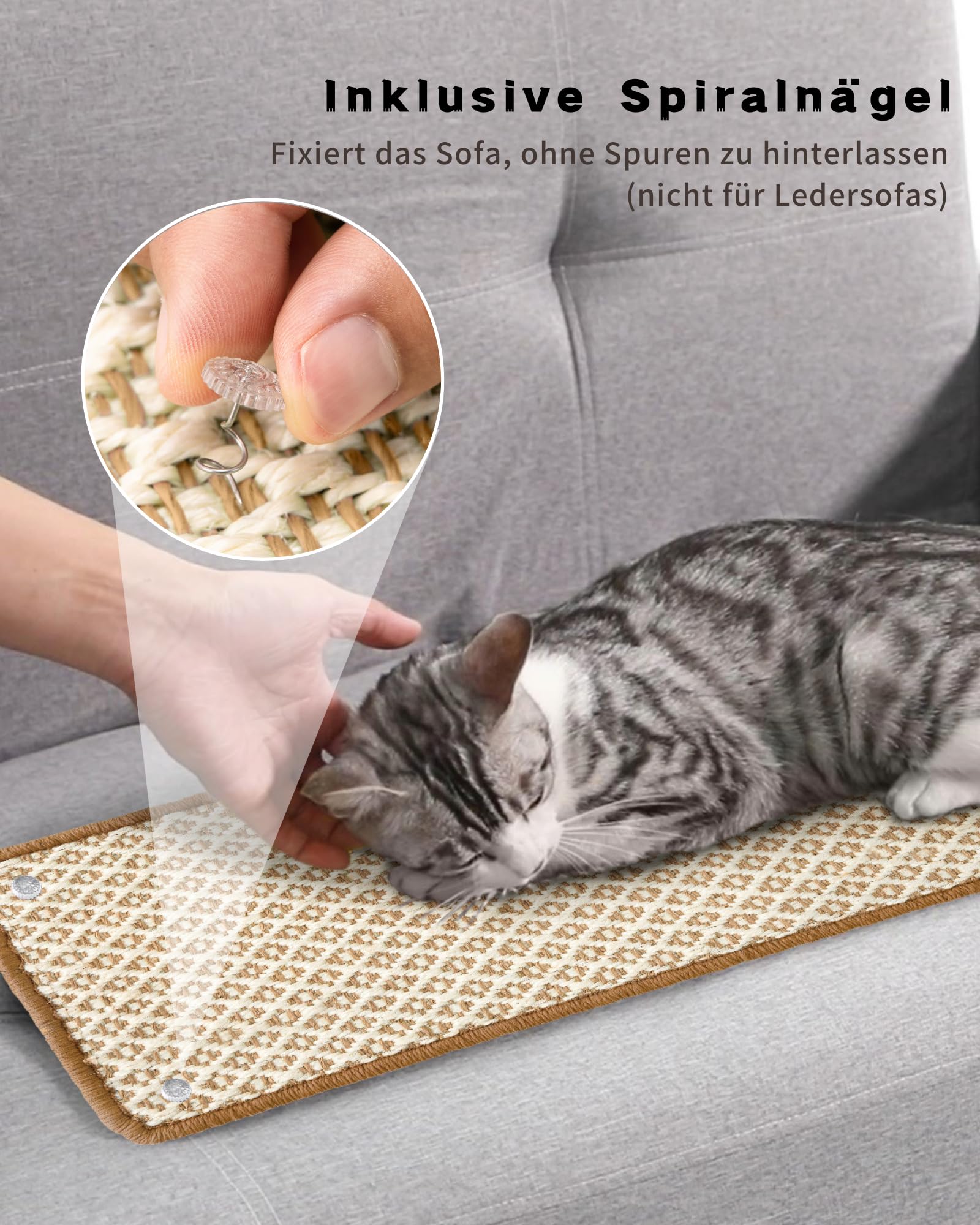 2 Stück Kratzmatte aus Sisal, Kratzmatte für Katzen, mit Klebeband, Katzenkratzmatte, Teppich zum Schutz der Wand, 60 × 25 cm (Braun)