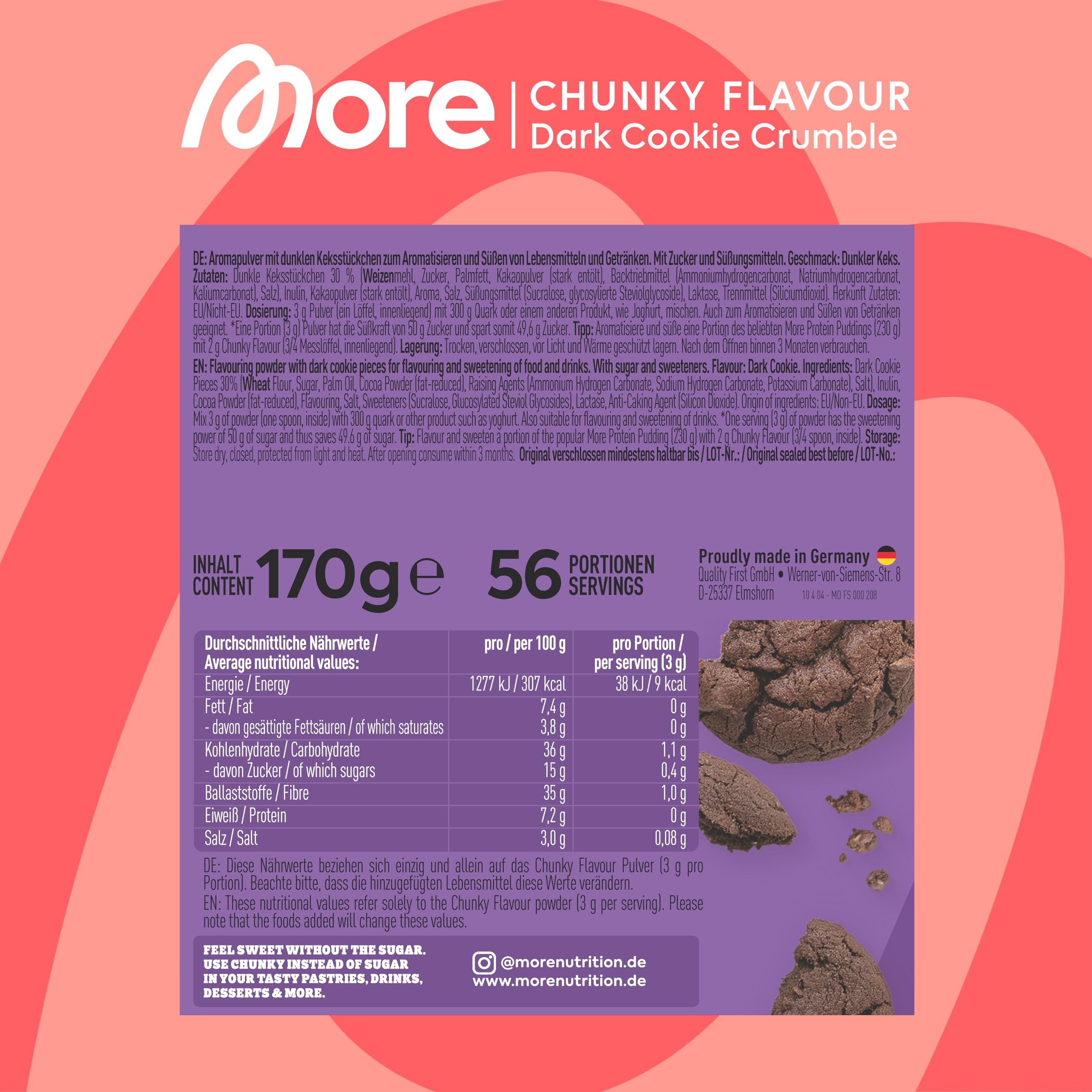 MORE Chunky Flavour, Vanilla Perfection, 150 g, vegan, Geschmackspulver zum Süßen, ohne viel Zucker und Kalorien, mit Inulin und Laktase - made in Germany