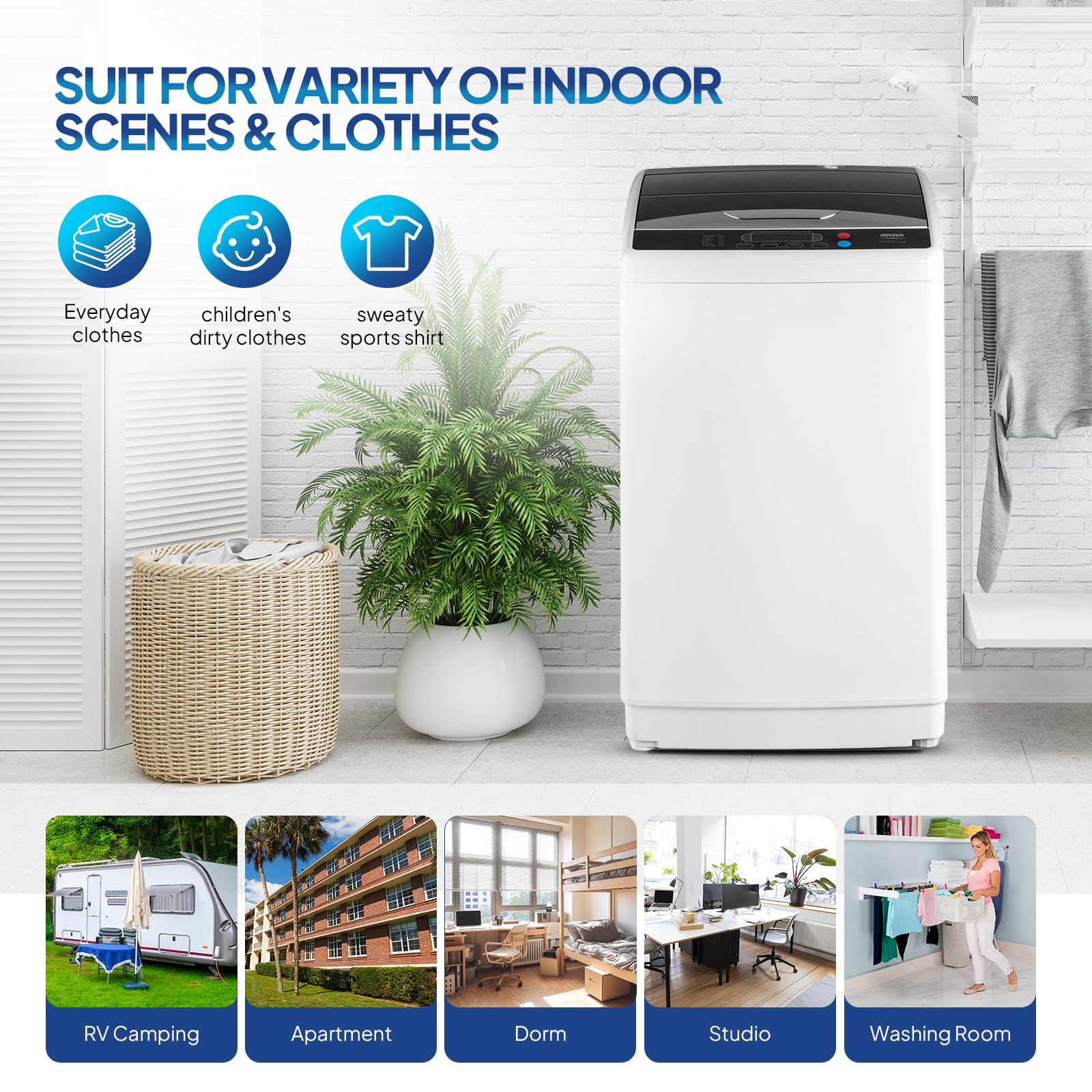 ROVSUN 17.8LBS Portable Washing Machine, Full-Automatic Electric Laundry Machine with Stainless Steel Drum, Compact Washer and Spin Dryer Combo with Drain Pump for Apartment, Dorm, Home