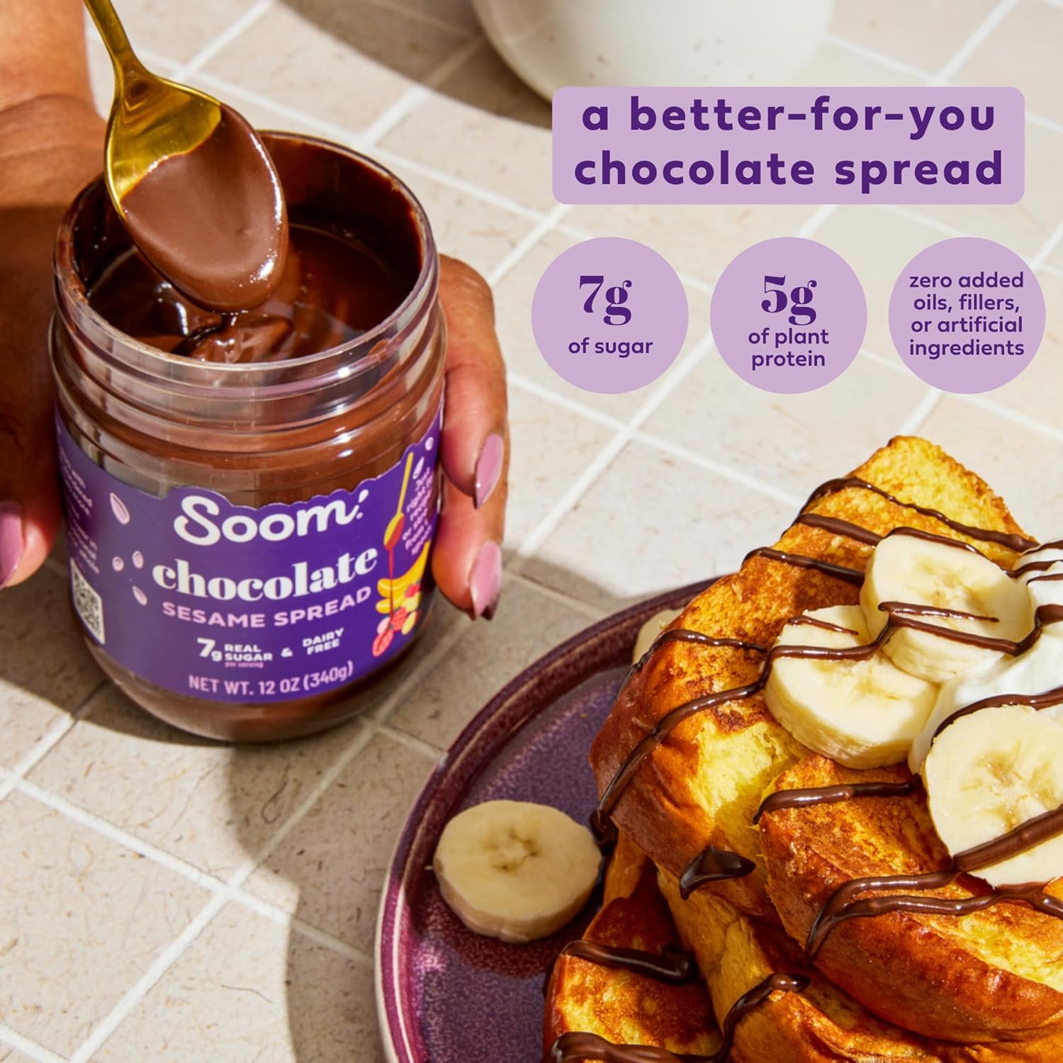 Soom Foods Chocolate Sesame Spread - 12oz (2 Pack) | Made with 3 Ingredients, Low Sugar, Dairy-Free, No Nuts, No Gluten, Palm Oil-Free | 5g Protein | Better for You Chocolate Tahini Spread