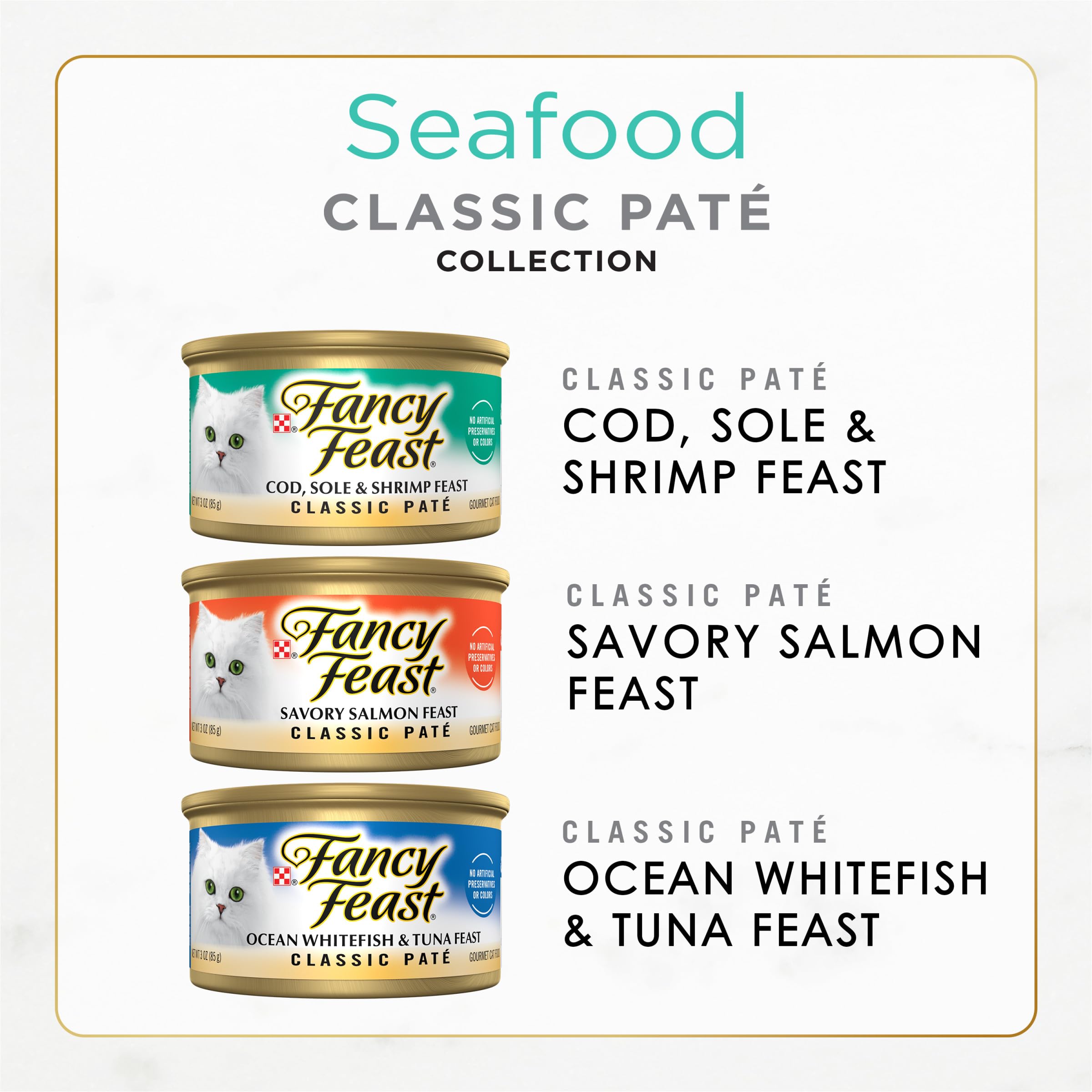 Purina Fancy Feast Seafood Classic Paté Collection Grain Free Wet Cat Food Variety Pack - (Pack of 30) 3 oz. Cans