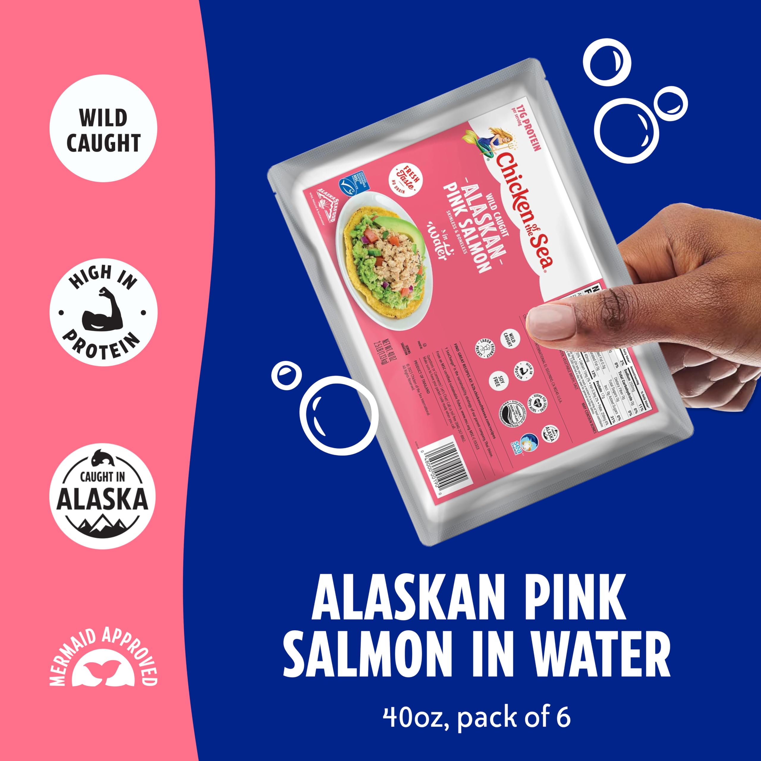 Chicken of the Sea Alaskan Pink Salmon in Spring Water, 2.5 Ounce Packets (Box of 12), Wild Caught, Skinless & Boneless