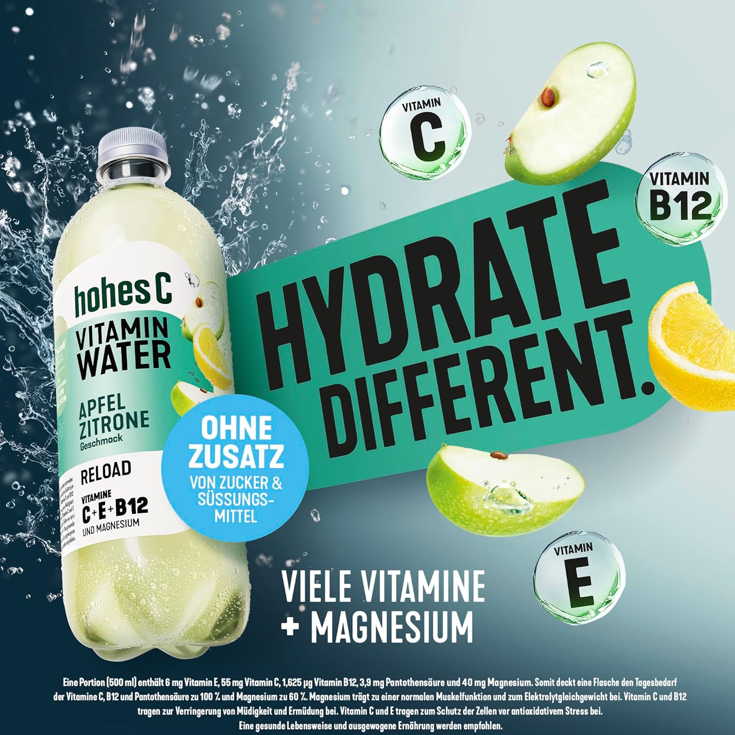 hohes C Vitamin Water Protect Limette & Ingwer (6 x 750ml), für dein Immunsystem: Vitamin C, D, E + Zink, gegen oxidativen Stress, nur 6kcal/100ml, ohne Zuckerzusatz & Süßungsmittel, vegan