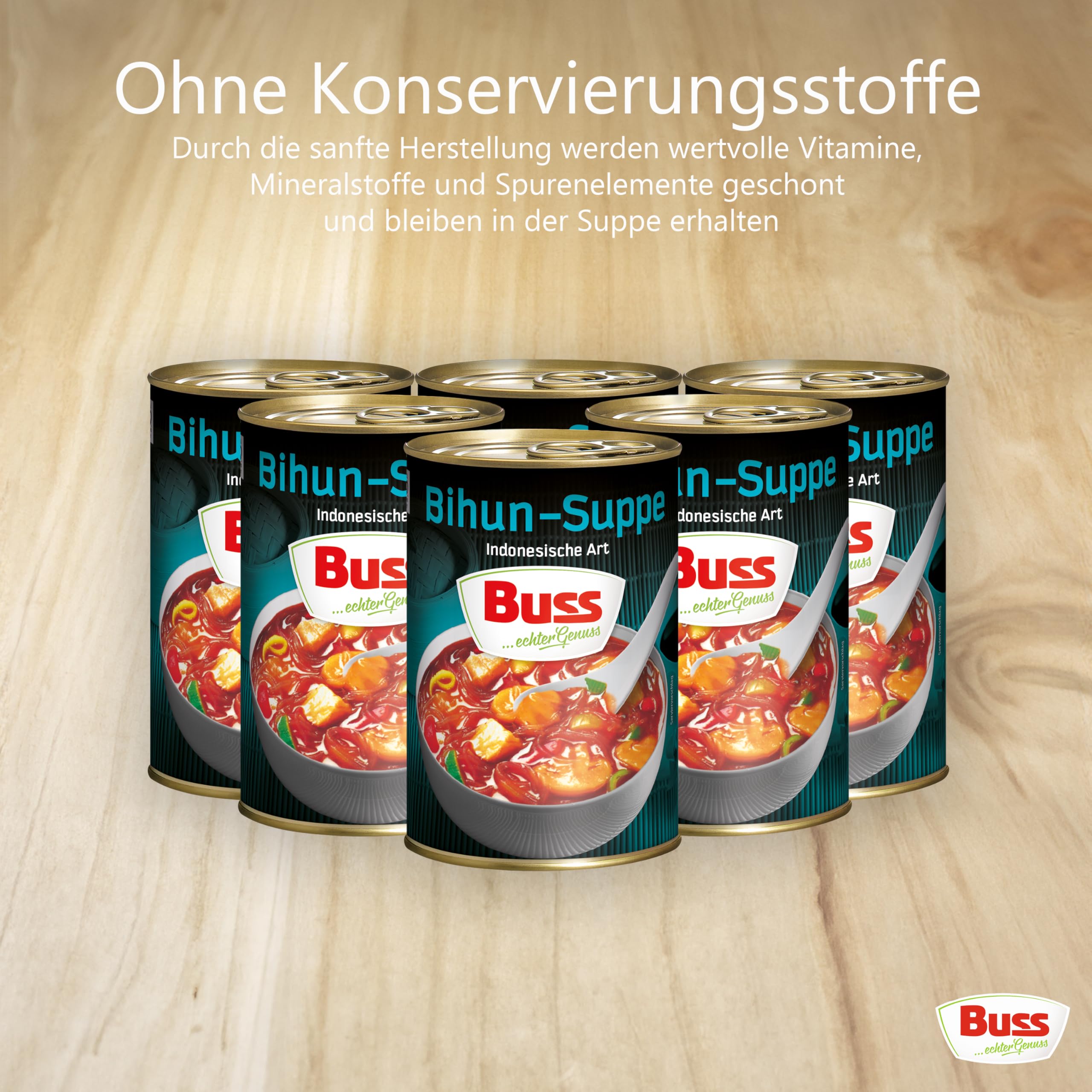 Buss Asia Suppen - Bihunsuppe Original nach indonesischer Art - Milde Asia Suppe mit Paprika, Hühnerfleisch und Glasnudeln - Schnelle Fertiggerichte zum Aufwärmen in Mikrowelle & Topf - 12 x 400g