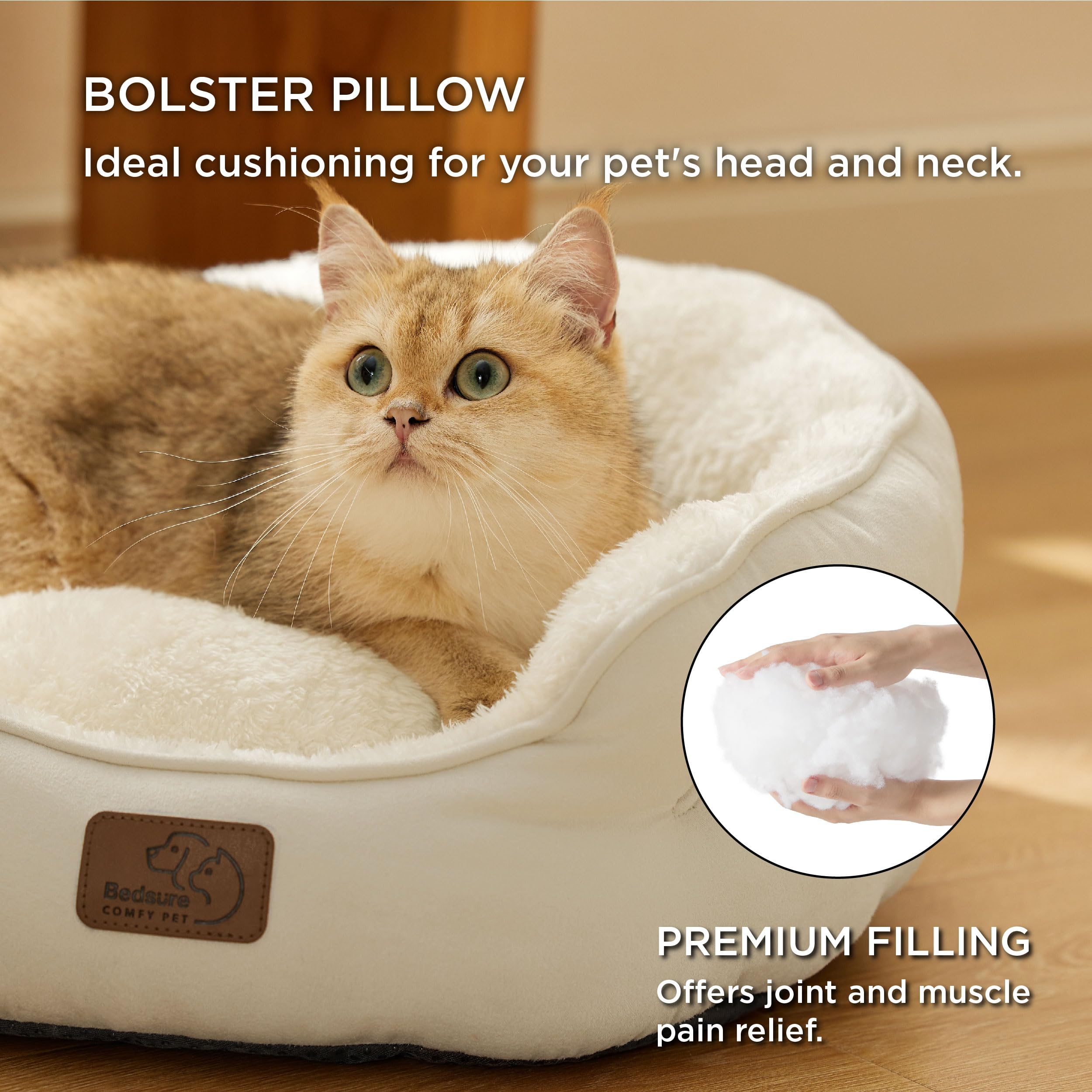 BEDSURE Katzenbett waschbar Katzen Bettchen - 51x48x15cm Katzenkorb mit Zweiseitig Innenkissen Katzenschlafplatz für Katzen oder kleine Hunde,Grau
