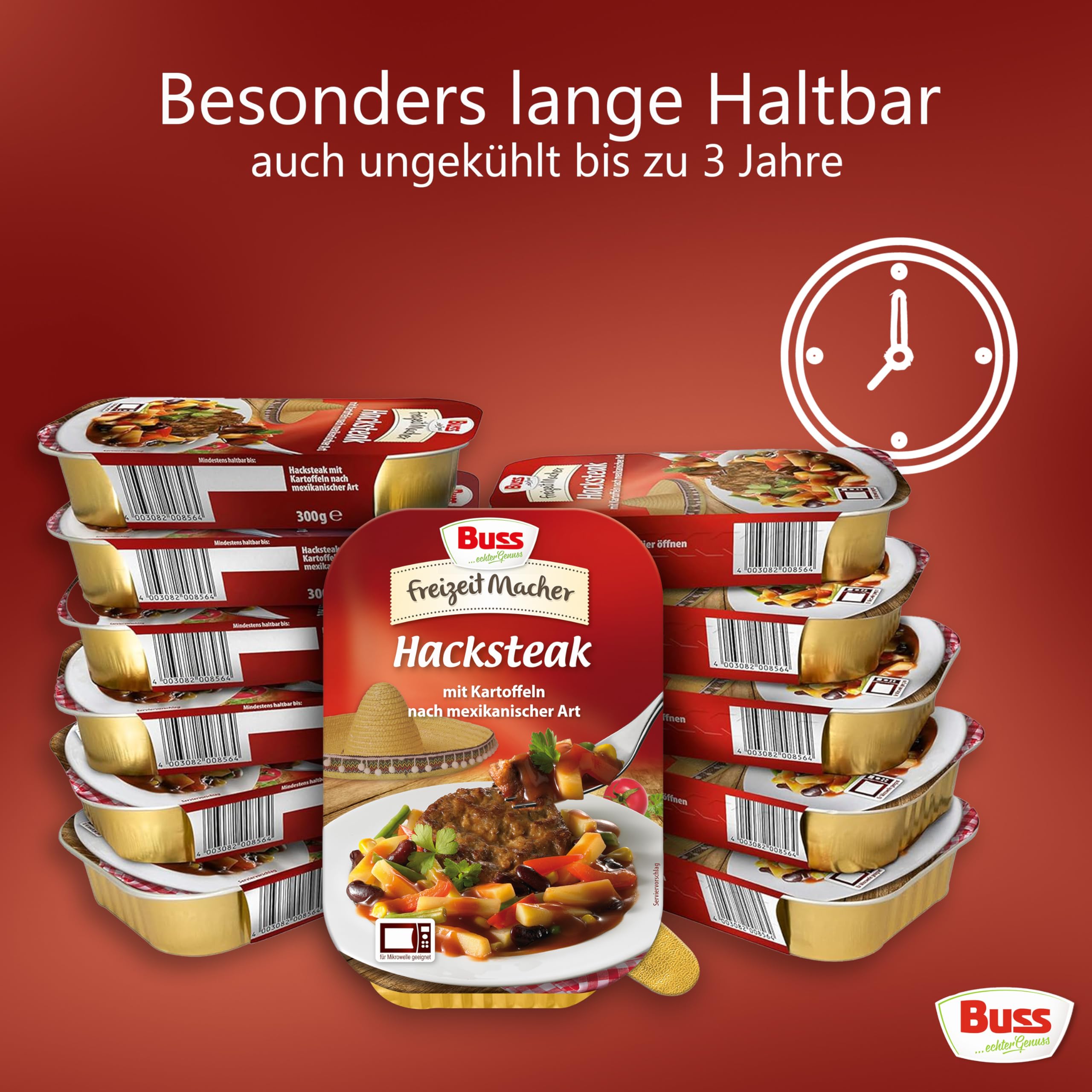 Buss Freizeitmacher Traditioneller Grünkohl Eintopf mit Kartoffeln und Mettenden - Fertiggerichte zum Aufwärmen in Mikrowelle & Topf - Schnell & Einfach Zubereitet - 12 x 300g