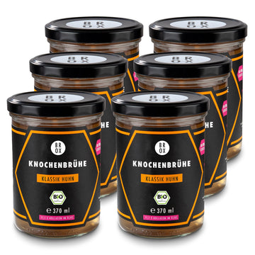 BROX Knochenbrühe Rind Bio [6x370ml] – 24 Std. gekocht, Deutschland – Kollagen & Aminosäuren – Rinderbrühe aus Weidehaltung – Premium Bone Broth