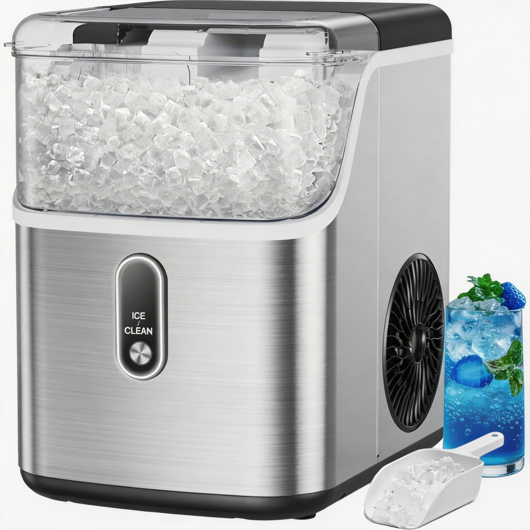 Silonn Ice Maker Countertop, Portable Ice Machine with Carry Handle, Self-Cleaning Ice Makers with Basket and Scoop, 9 Cubes in 6 Mins, 26 lbs per Day, Ideal for Home, Kitchen, Camping, RV