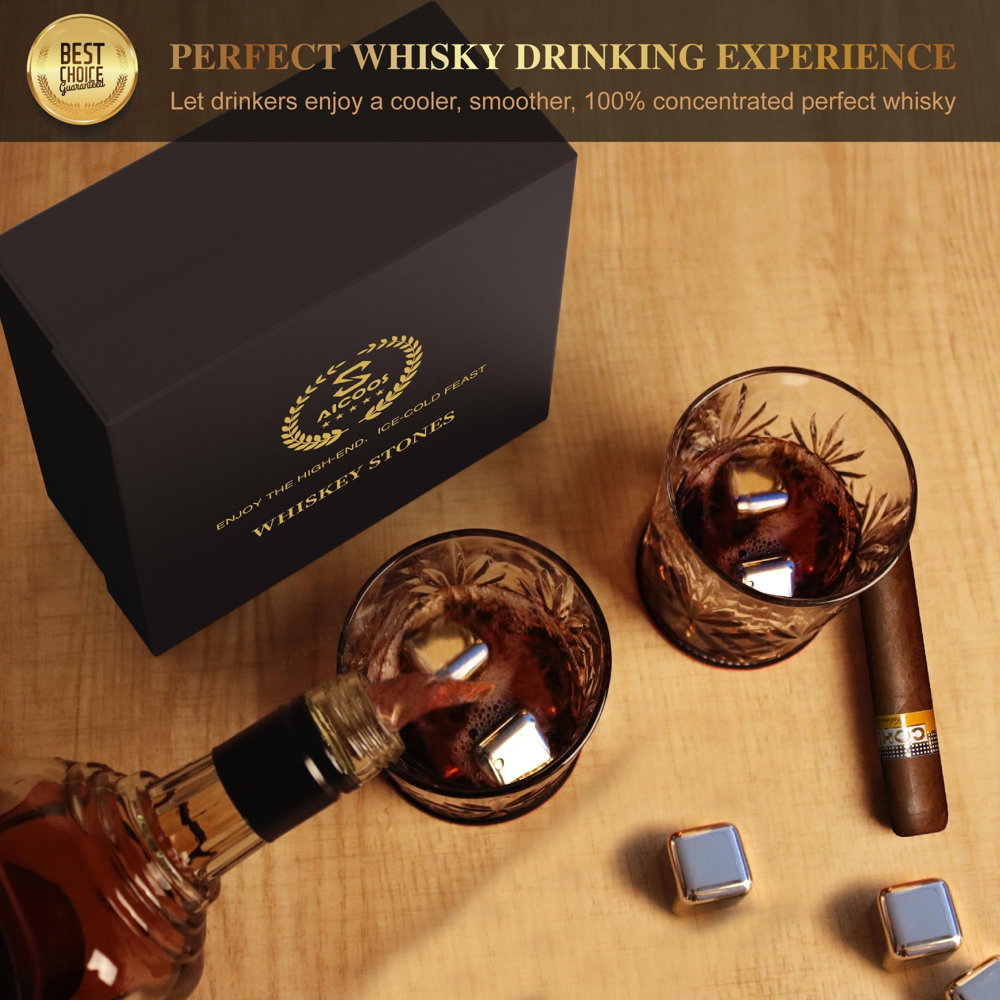 Geschenke für Männer Vatertagsgeschenke - Bullet Eiswürfel Edelstahl Wiederverwendbare Metall Whisky Steine für Jahrestag Und Geburtstag Personalisierte Geschenk für Ihn Ehemann Papa Freund (8Stück)