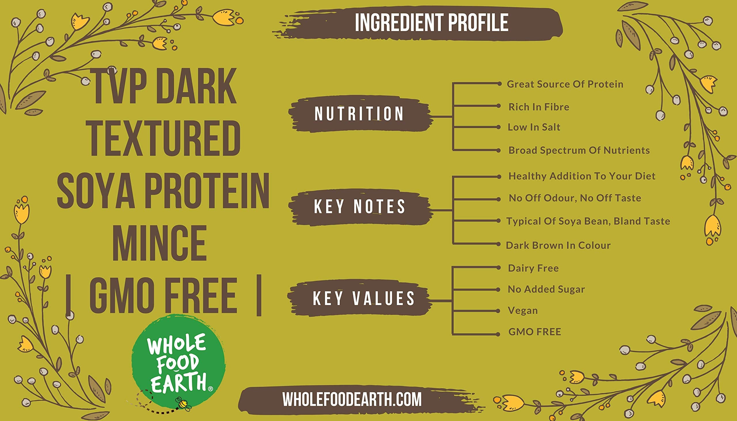 Wholefood Earth TVP Soja-Protein Hackfleisch - Vegan, GMO-frei, ohne Zucker - 1kg