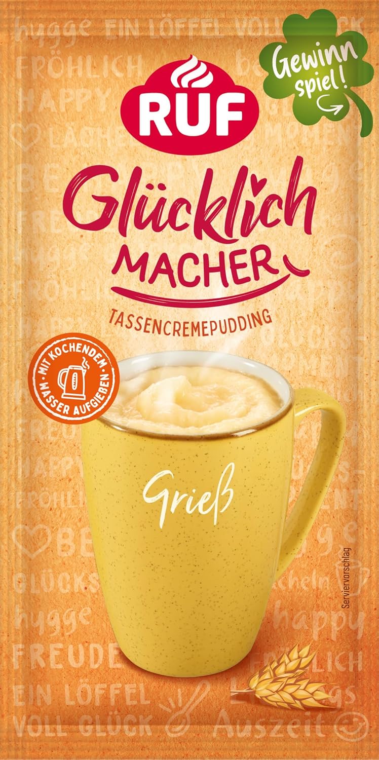RUF Glücklichmacher Tassenpudding Schokolade, Cremepudding für schnelle Desserts, Tassencremepudding, nur Wasser hinzufügen, 1 x 59g Beutel