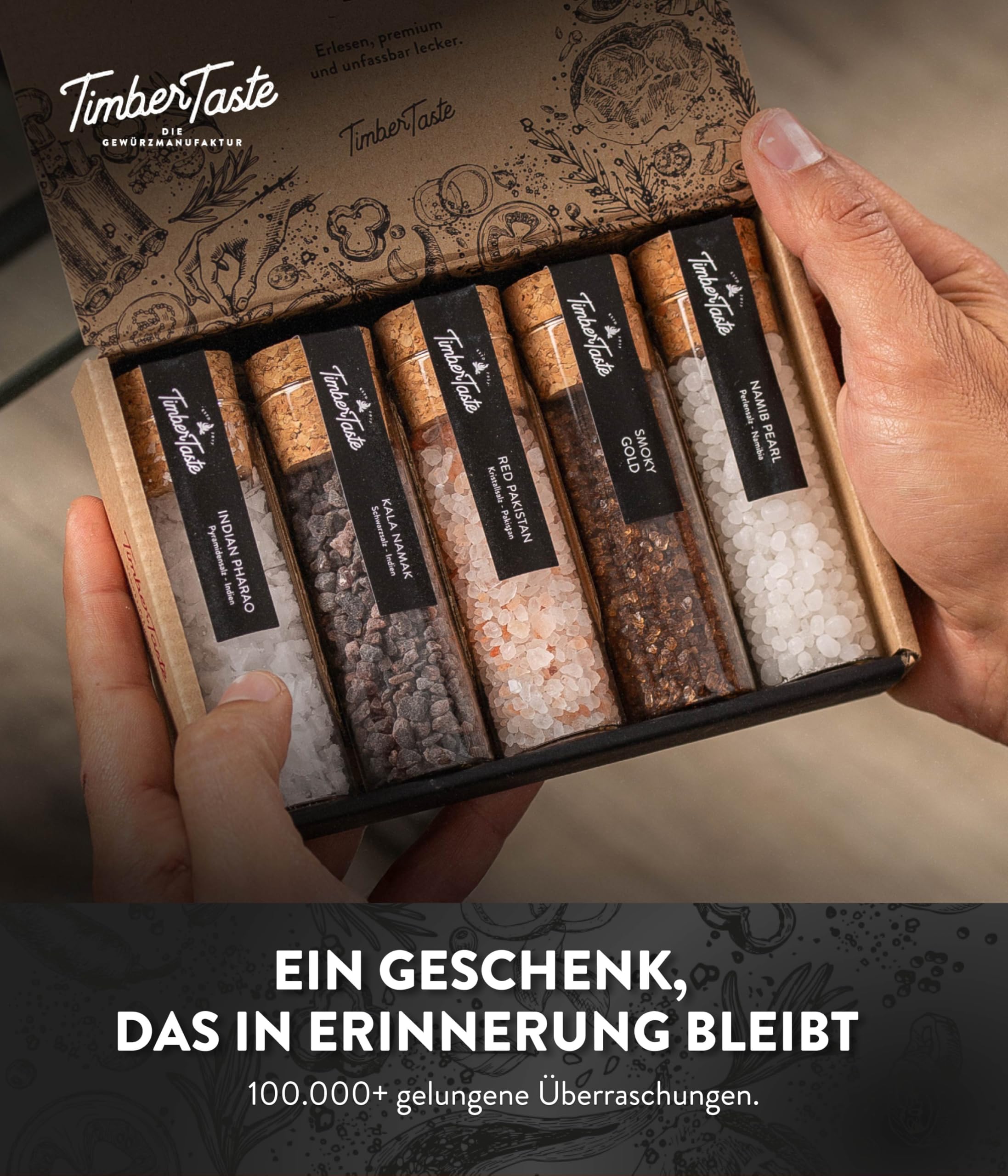 TIMBER TASTE® Grillgewürze Geschenkset - 5 premium BBQ Gewürze Rubs & Marinaden in edler Geschenkbox | Geschenke für Männer | Vatertag Geschenk | Gewürze Geschenkset ideal zum Grillen Geschenk Set