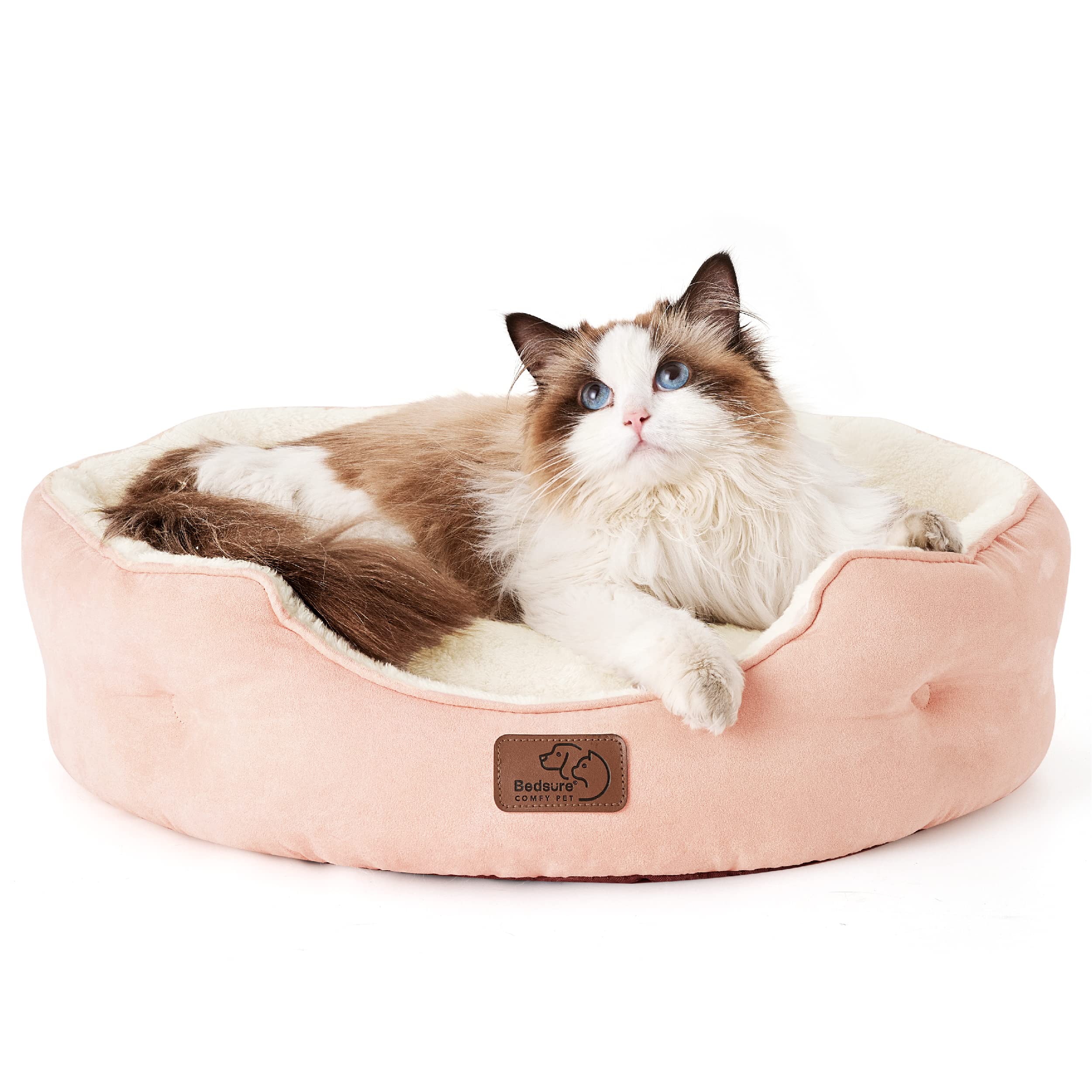 BEDSURE Katzenbett waschbar Katzen Bettchen - 51x48x15cm Katzenkorb mit Zweiseitig Innenkissen Katzenschlafplatz für Katzen oder kleine Hunde,Grau
