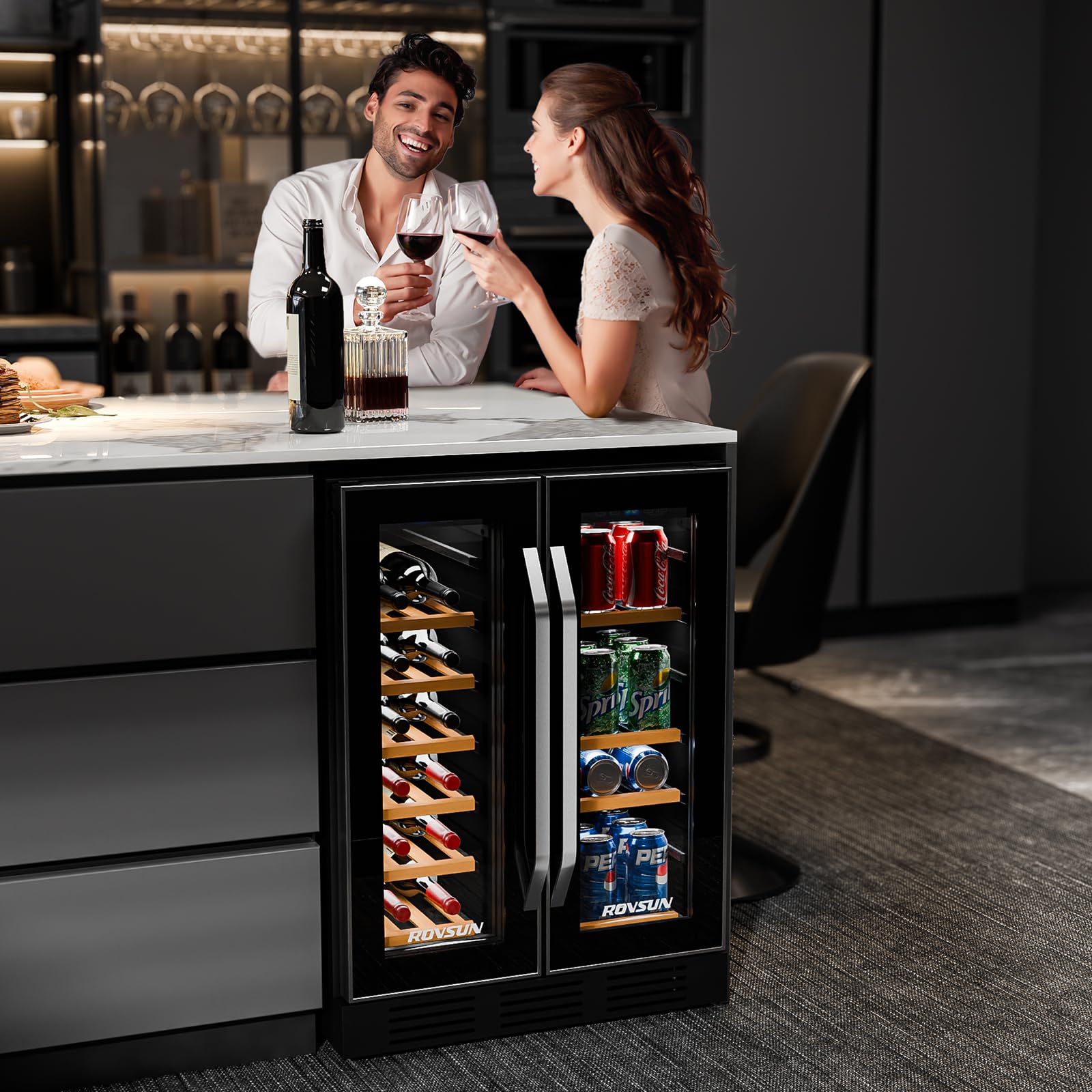 ROVSUN 18 Bottle Wine Fridge, Freestanding Compressor Wine Cooler Refrigerator, Beverage Wine Chiller with Digital Temperature Control & Double-layer Glass Door for Red White Wine, Champagne, Beer
