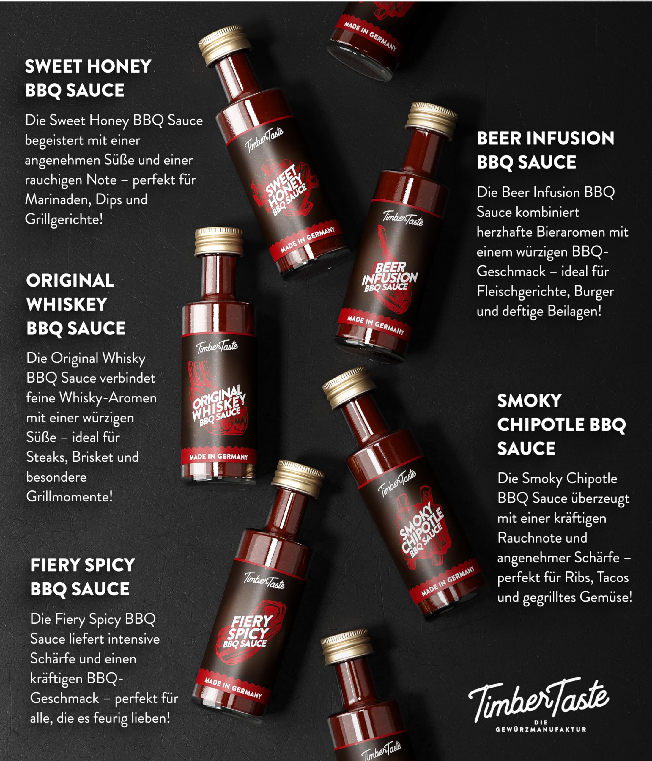 TIMBER TASTE® Chili Geschenkset scharfe Soßen Set - 5 Hot Sauce Set je 40ml in Geschenkverpackung für Liebhaber & Genießer scharfer Saucen | Ostergeschenk Mann | kleine Ostergeschenke Männer