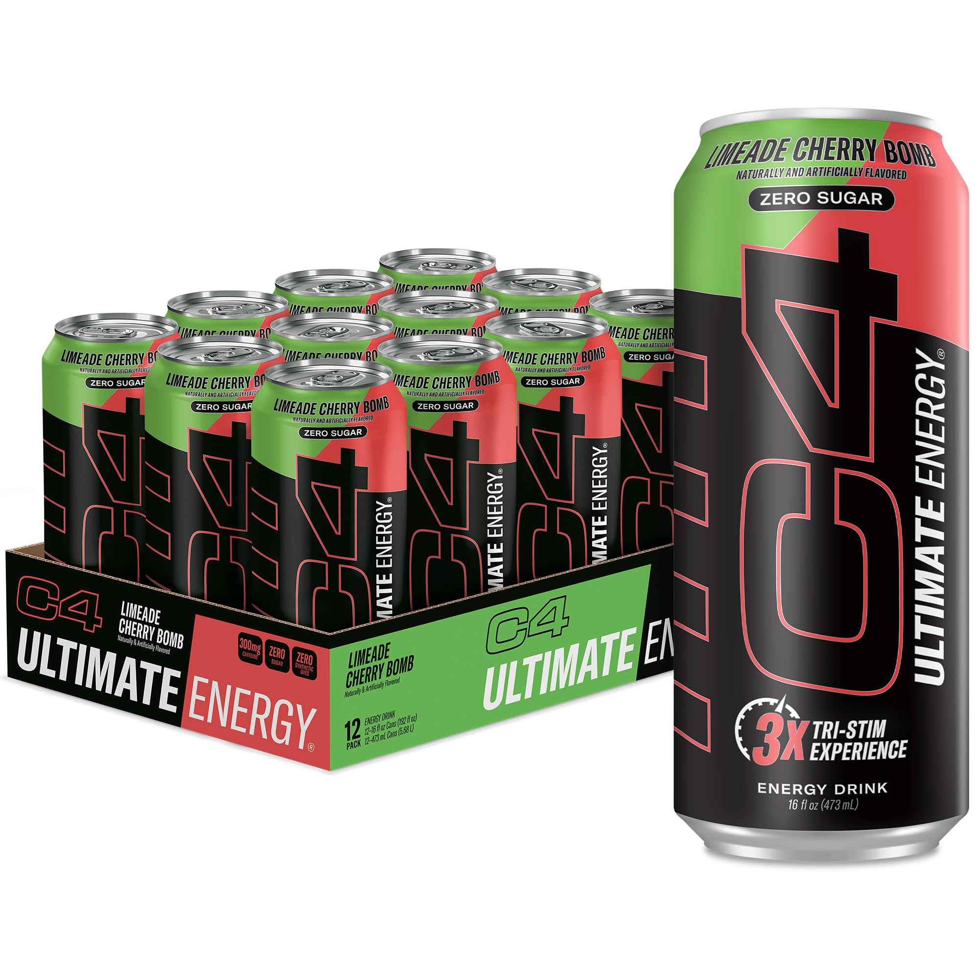 Cellucor C4 Ultimate | Pre Workout Sugar Free Energy Drink | Tri-Stim Experience with 300mg Caffeine + TeaCrine + Dynamine | Fruit Punch | 16oz (Pack of 12)