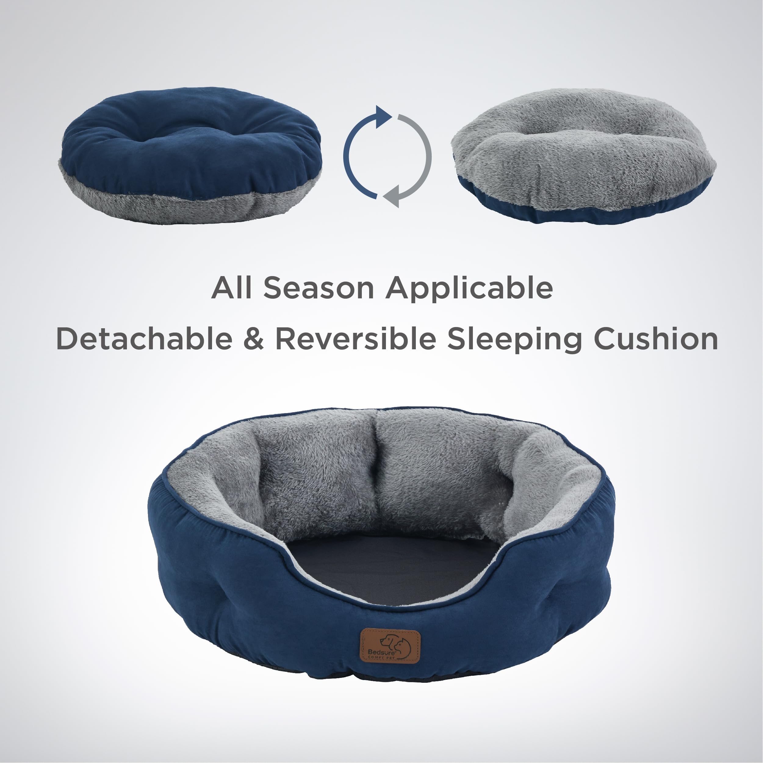 BEDSURE Katzenbett waschbar Katzen Bettchen - 51x48x15cm Katzenkorb mit Zweiseitig Innenkissen Katzenschlafplatz für Katzen oder kleine Hunde,Grau