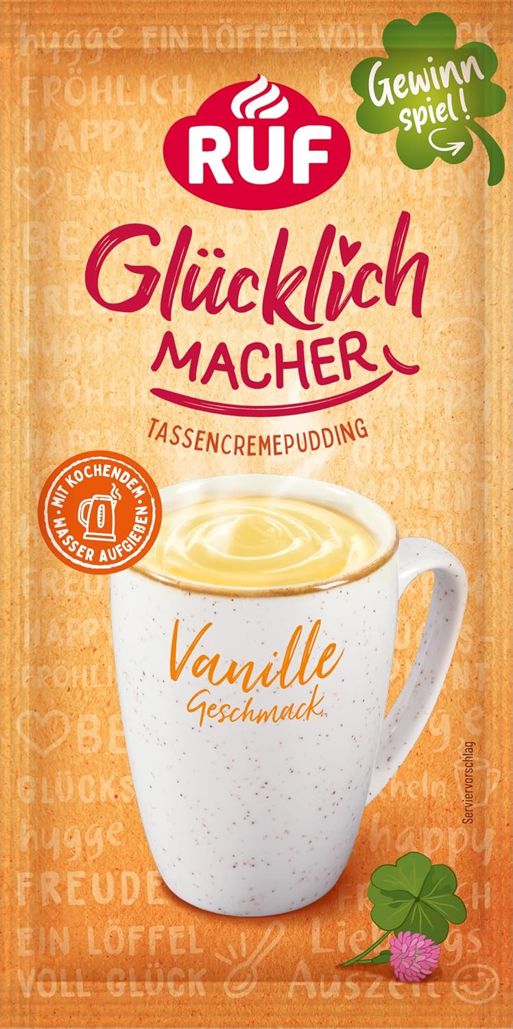RUF Glücklichmacher Tassenpudding Schokolade, Cremepudding für schnelle Desserts, Tassencremepudding, nur Wasser hinzufügen, 1 x 59g Beutel