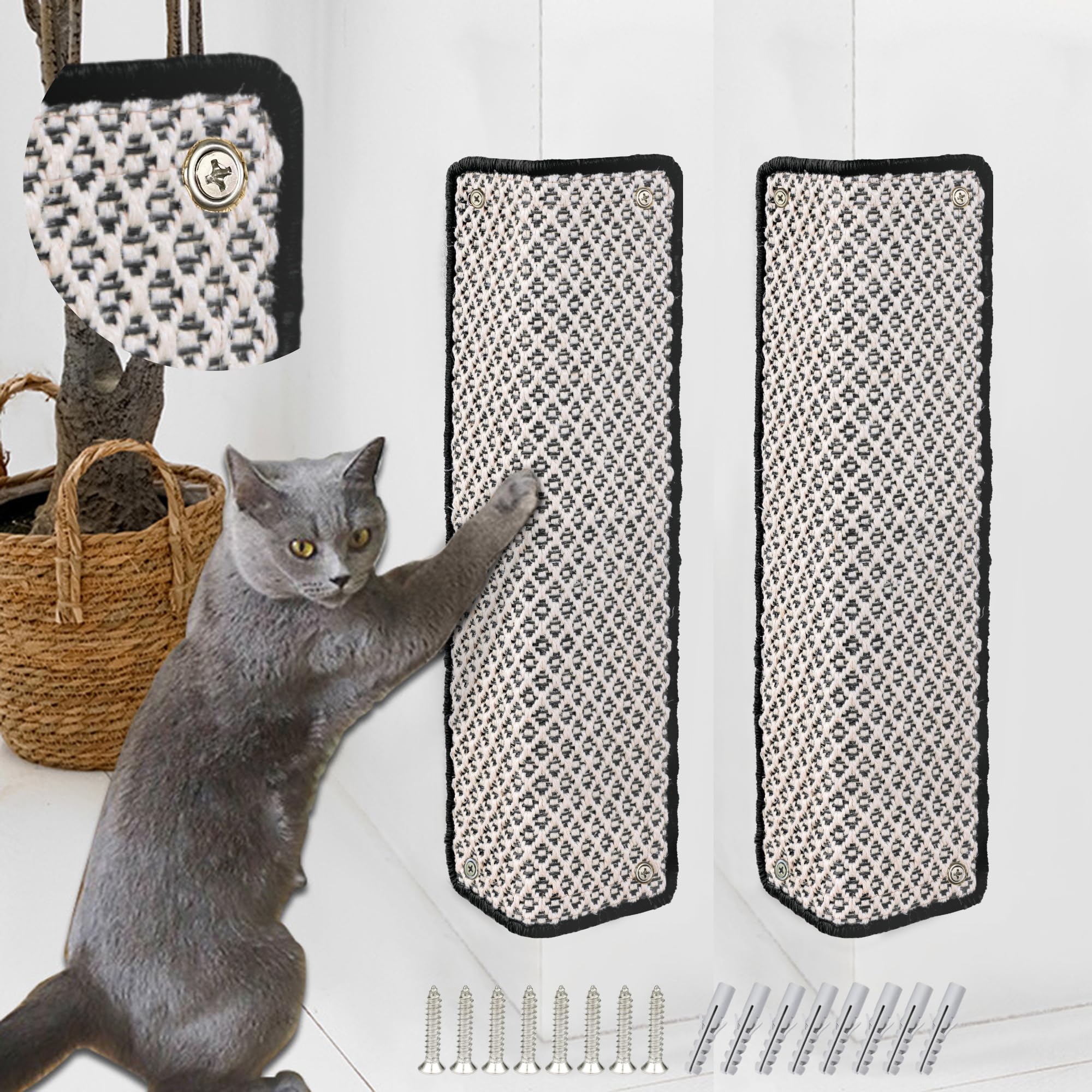 2 Stück Kratzmatte aus Sisal, Kratzmatte für Katzen, mit Klebeband, Katzenkratzmatte, Teppich zum Schutz der Wand, 60 × 25 cm (Braun)