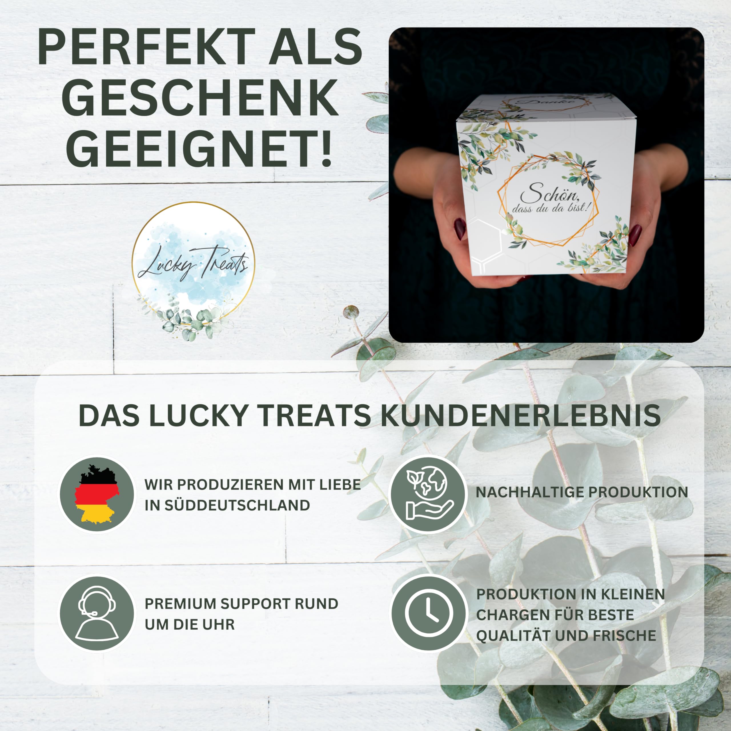 Lucky Treats Glückskekse - 25 Stück - Schön, dass du da bist - Gastgeschenke Hochzeit Deko - Sprüche auf Deutsch & Englisch - regional hergestellt