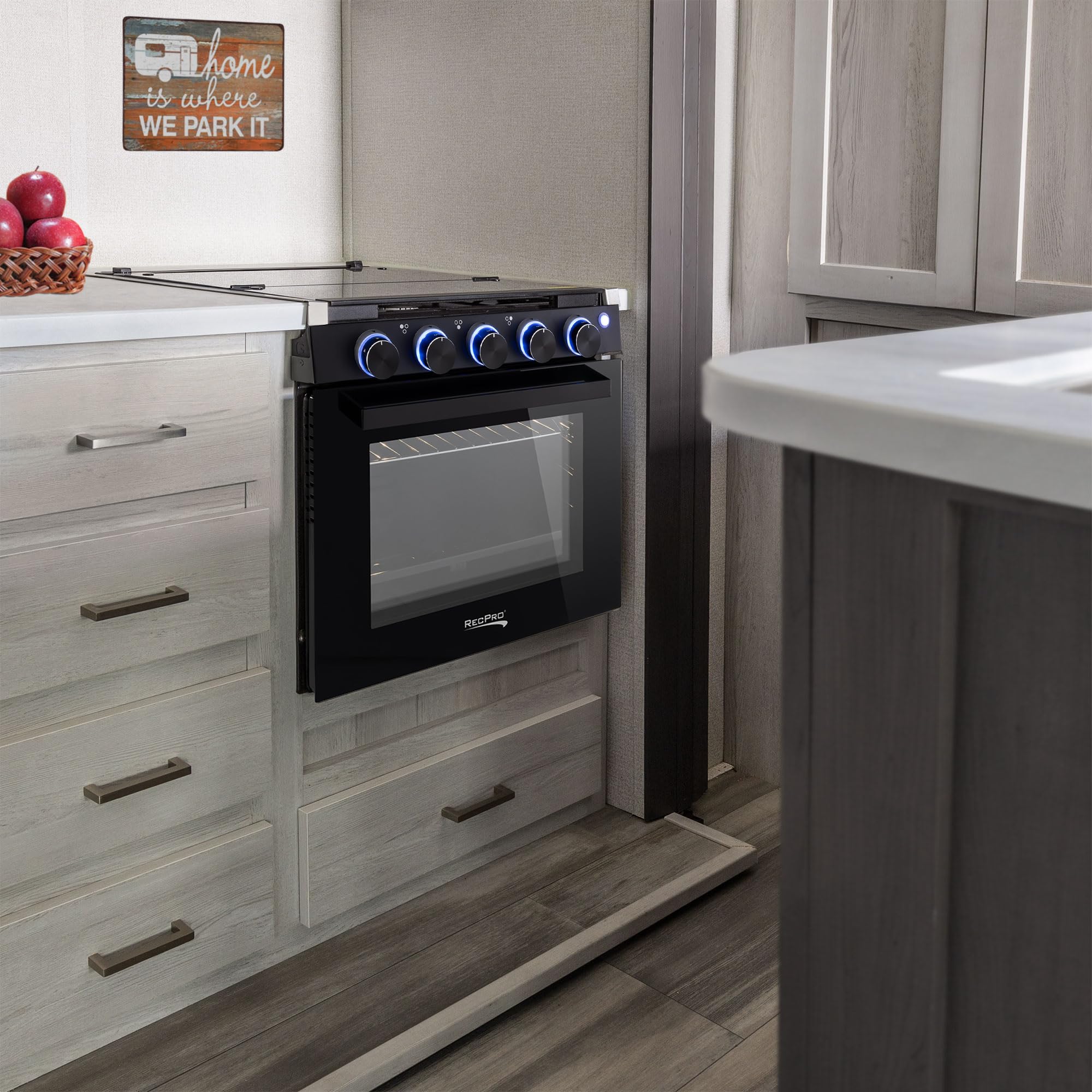 RecPro RV Stove | Gas Range 21" Tall | Optional Vented Range Hood | 3 Burner | 1.8 Cu. Ft | 7100 BTU | Black or Silver Color Options (Silver, No Vented Range Hood)