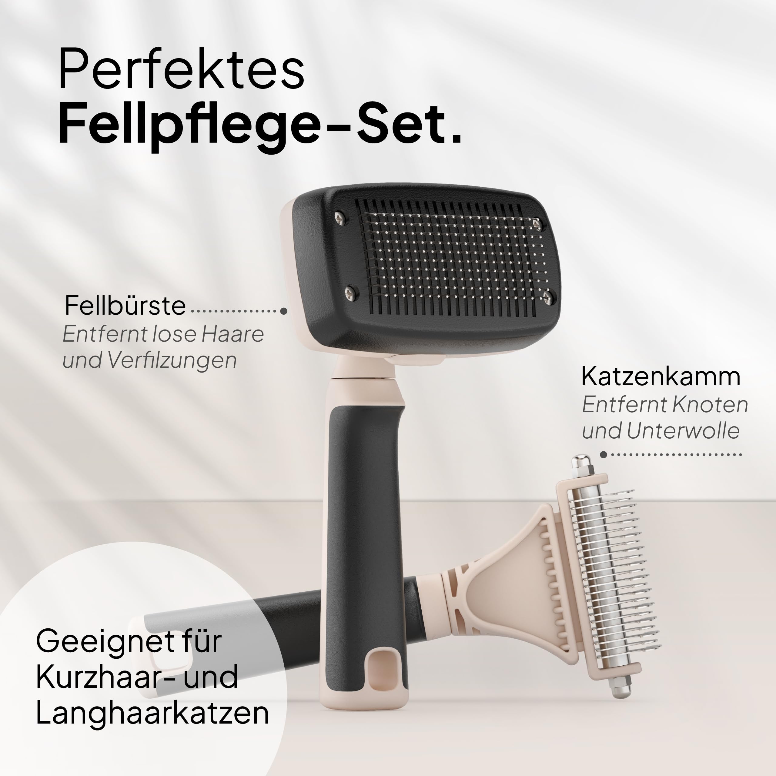 Pretty Paw Katzenbürsten Set mit Zupfbürste & Katzenkamm – Sanfte Fellpflege für Kurzhaar- & Langhaarkatzen, entfernt lose Haare und Unterwolle
