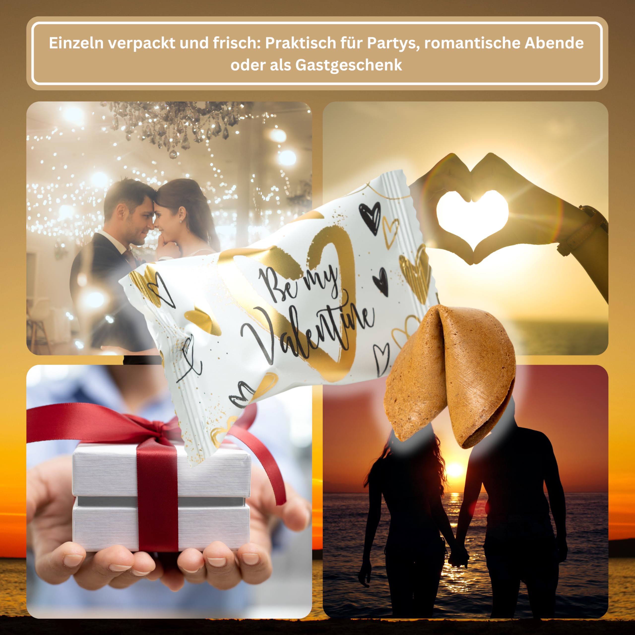 Lucky Treats Glückskekse - 25 Stück - Schön, dass du da bist - Gastgeschenke Hochzeit Deko - Sprüche auf Deutsch & Englisch - regional hergestellt