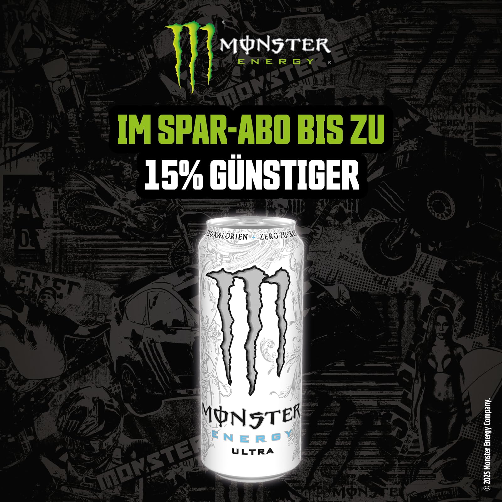 Monster Energy Ultra White - koffeinhaltiger Energy Drink mit sanftem Zitrus-Geschmack - ohne Zucker und ohne Kalorien - in praktischen Einweg Dosen (12 x 500 ml)