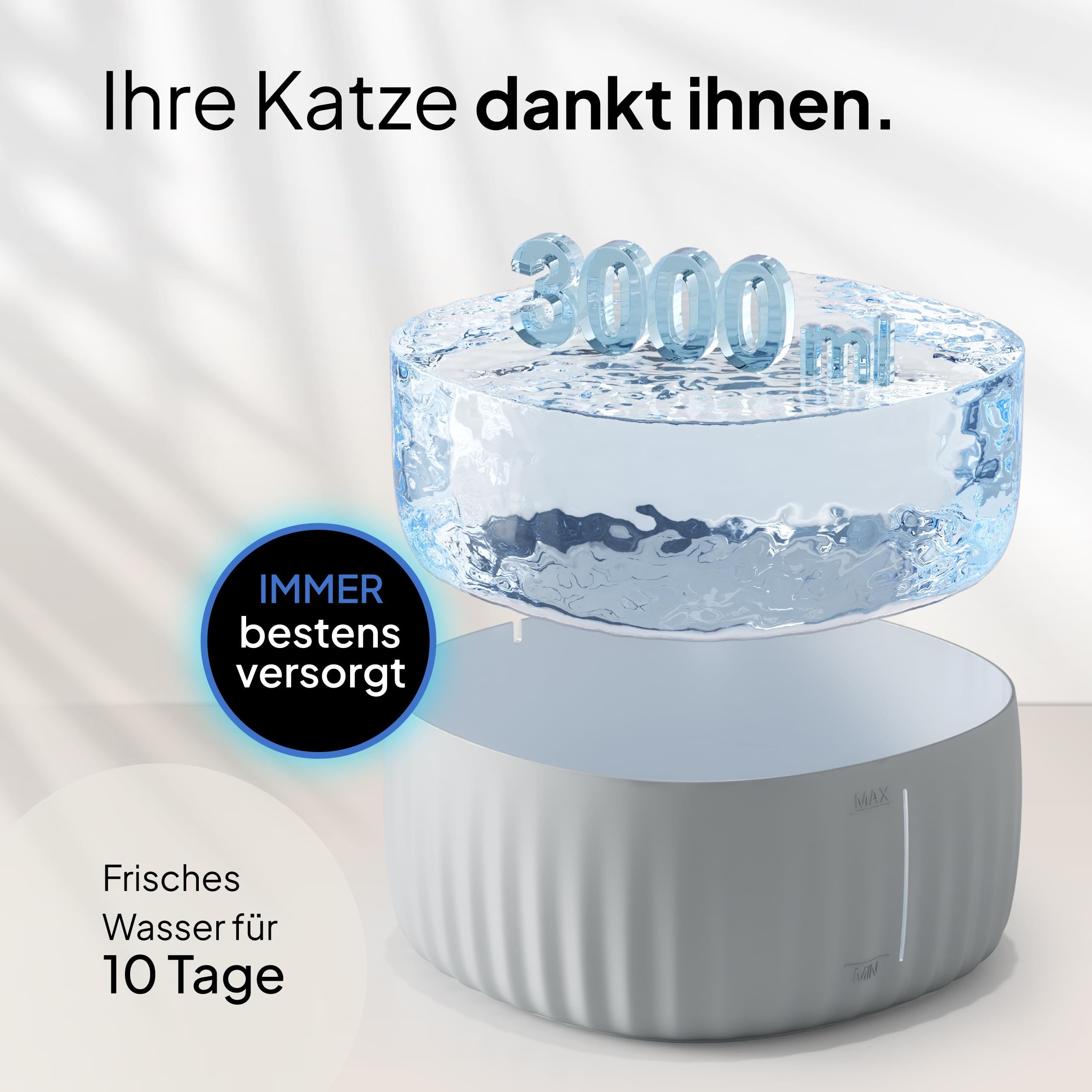 PrettyPaw Katzenbrunnen - Super leiser, BPA-freier 3L Trinkbrunnen für Katze mit LED und Aktivkohlefilter - Leicht zu reinigender Katzen Trinkbrunnen - Aqua Flow (Schwarz)