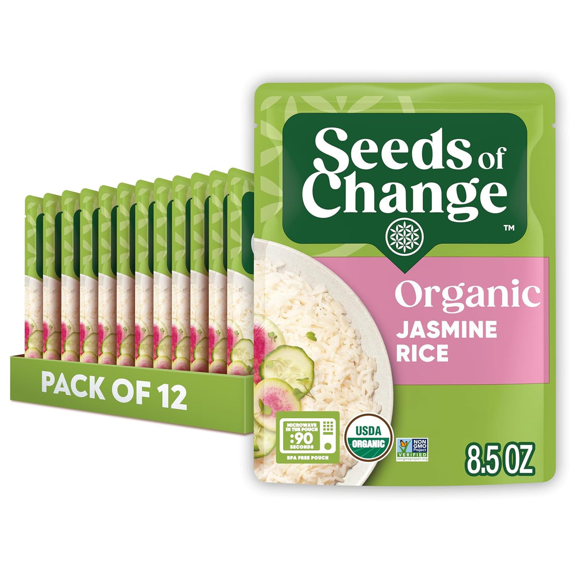 SEEDS OF CHANGE Certified Organic Brown Basmati Rice, Organic Food, 8.5 OZ Pouch (Pack of 12)
