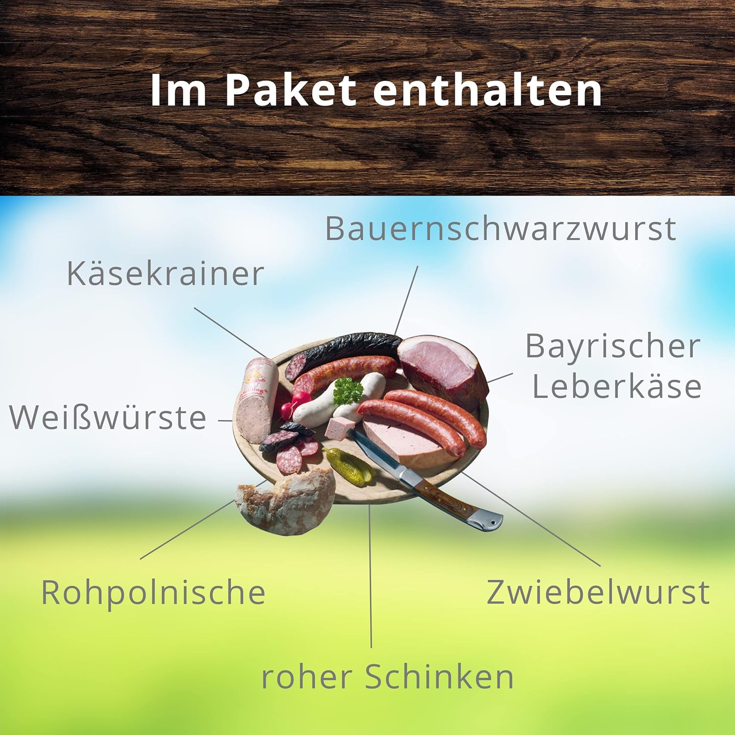 Landmetzgerei Schiessl Bayerisches Probier-Packerl 1 kg | Hausmacher Wurst, Leberkäse, Schinken, Salami | Glutenfrei & laktosefrei | Spitzenqualität aus eigener Schlachtung als Geschenkset