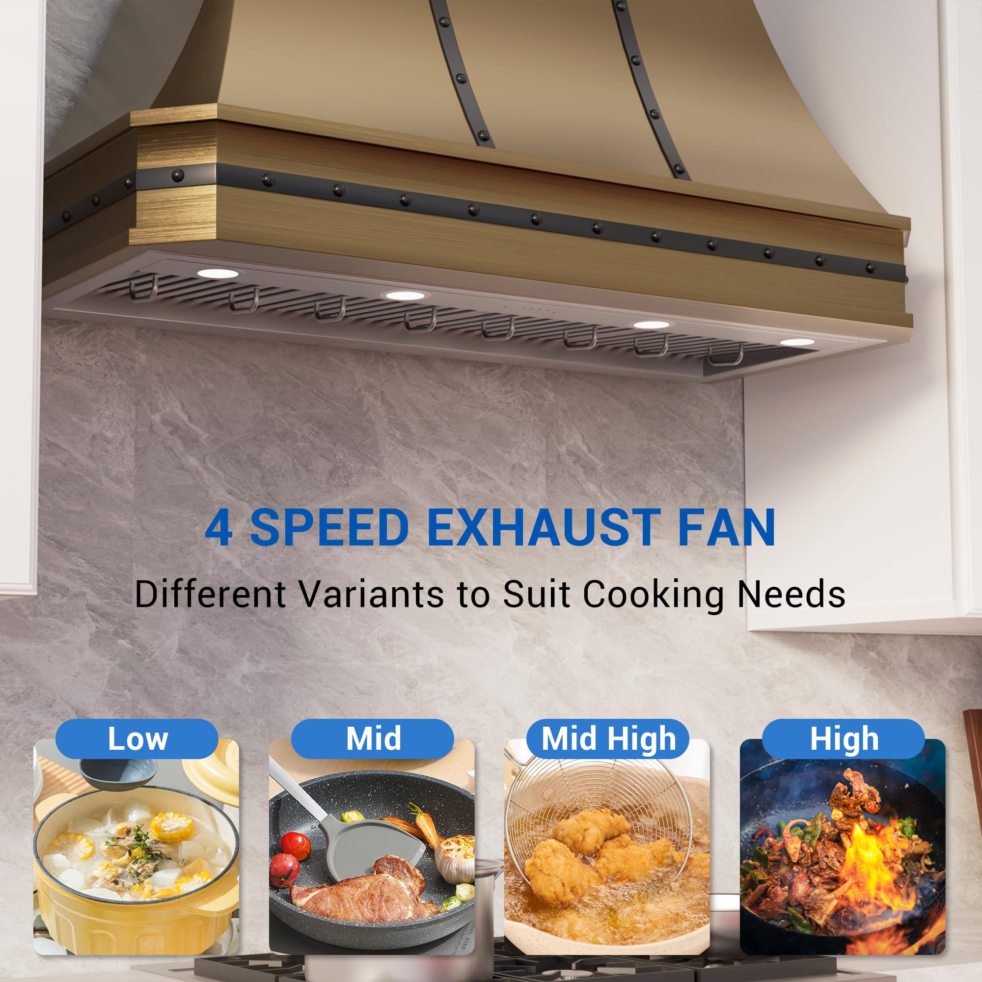 CT Copper Tailor Built-in Range Hood Insert Vent 48 Inch, 1150 CFM with 4-Speed Fan, LED Light, Dishwasher-safe Baffle Filter,Stainless Steel
