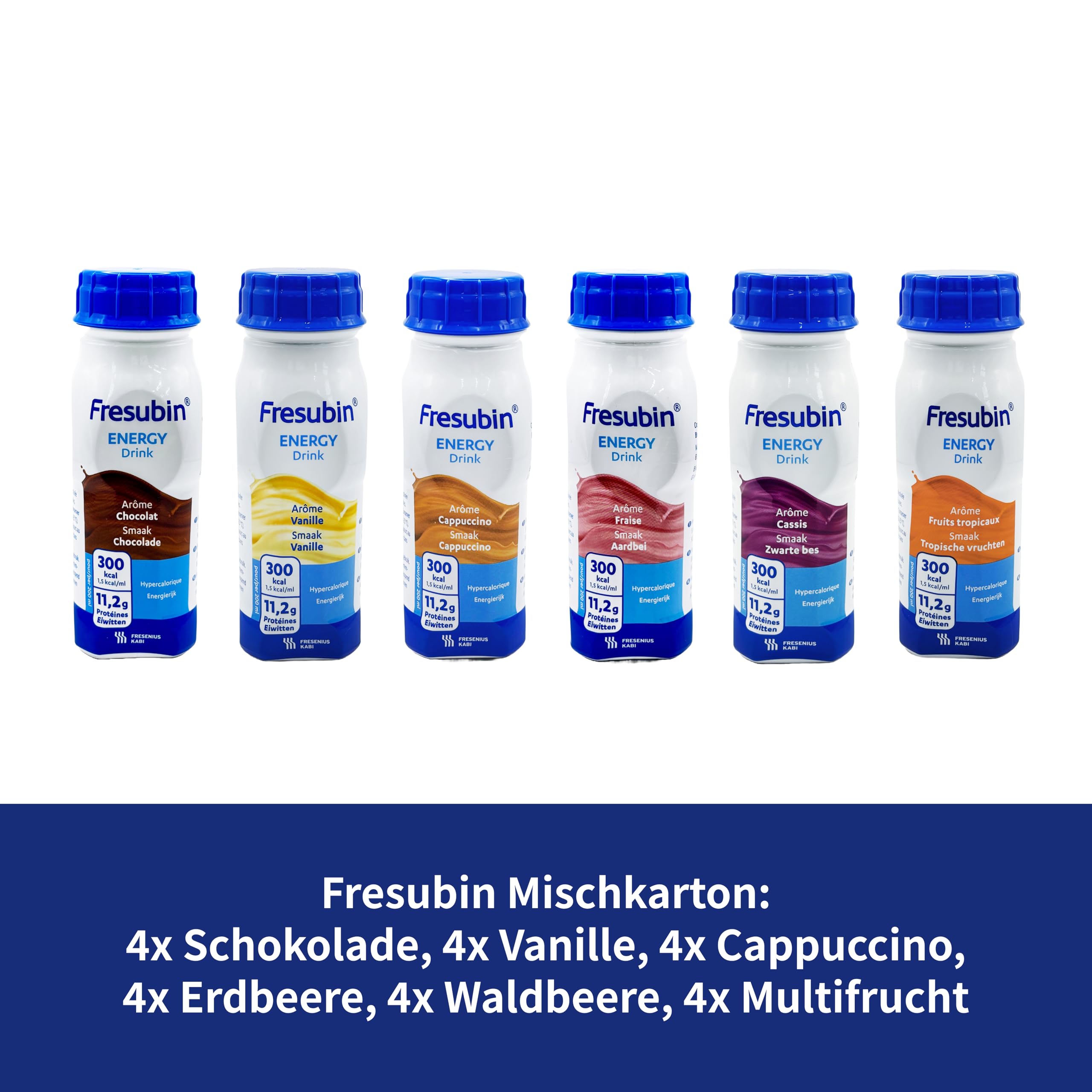 Fresubin Energy Drink - Mischkarton Hochkalorische Trinknahrung von Fresenius Kabi in 6 Geschmacksrichtungen, 300 kcal pro Flasche (200 ml (24er Pack), Mischkarton)