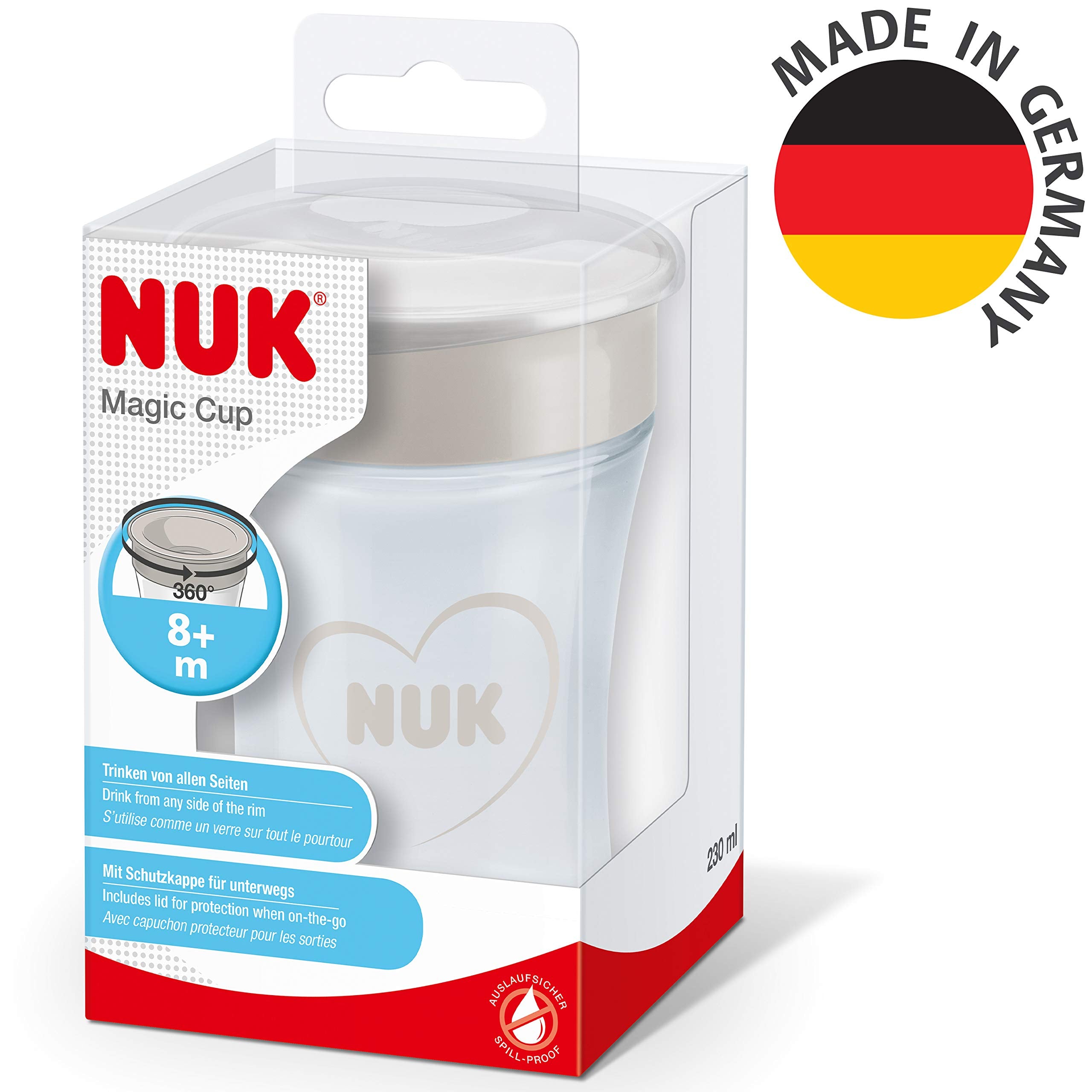 NUK Magic Cup Trinklernbecher | 8+ Monate | 230 ml | auslaufsicherer 360°-Trinkrand | BPA-frei | blauer Igel