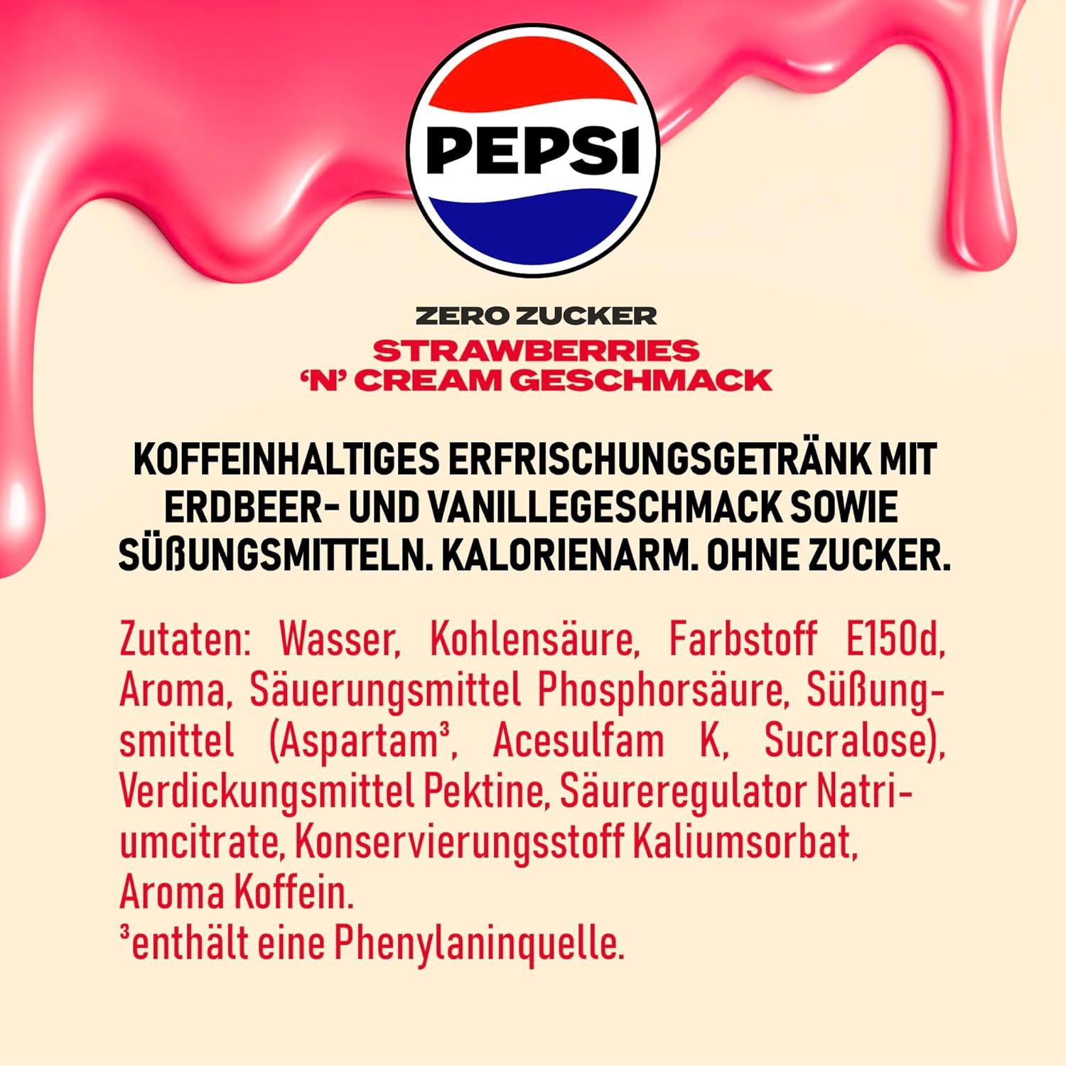 Pepsi Zero Zucker Strawberry 'n' Cream Geschmack in der Dose, Einweg (24 x 0,33l)