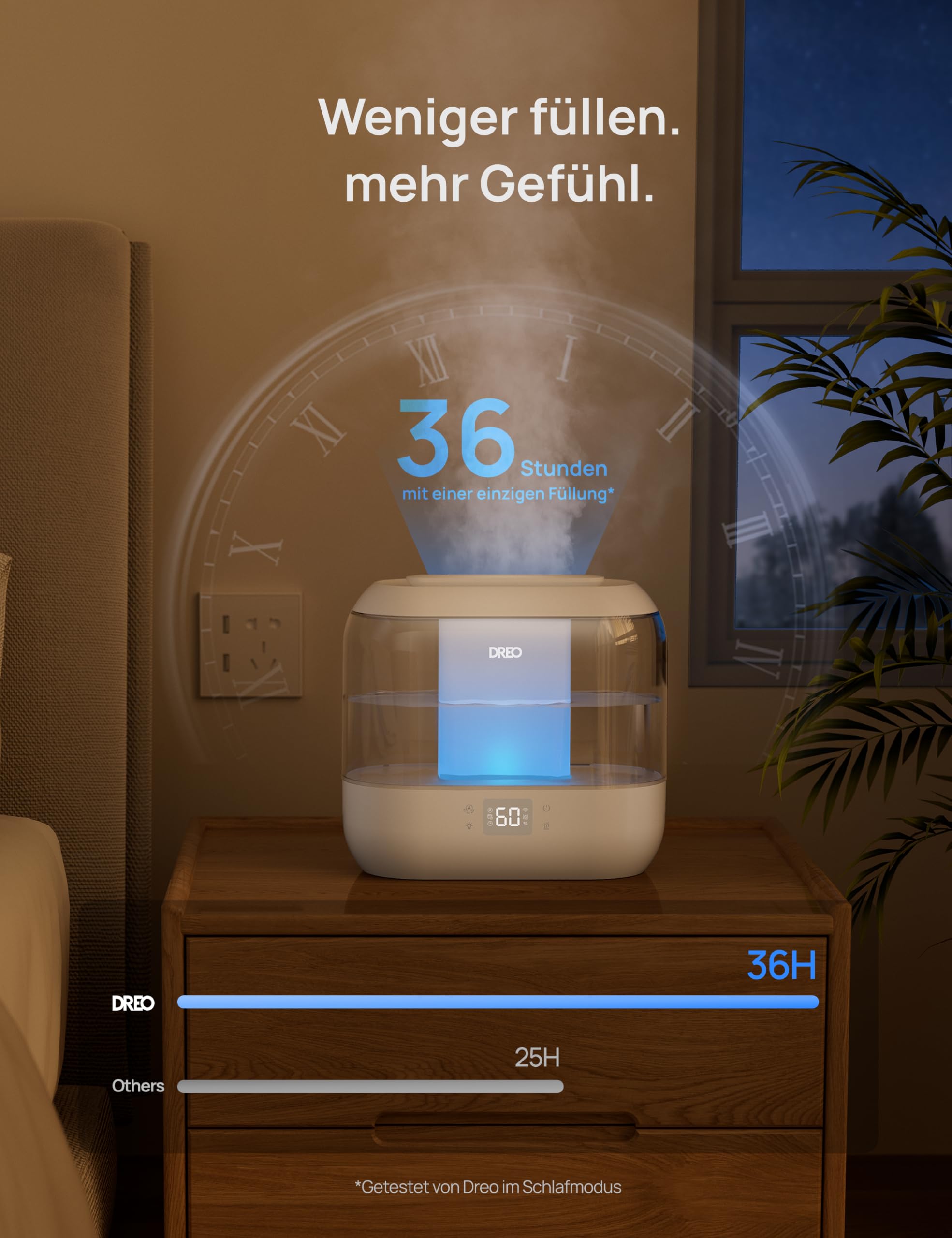 Dreo Smart Luftbefeuchter für Schlafzimmer, oben befüllbarer 4L Supergroßer Kühler Nebel Humidifier mit Öl Diffusor und Nachtlicht, 36 Stunden Laufzeit, leiser Ultraschall Luftbefeuchter Zuhause